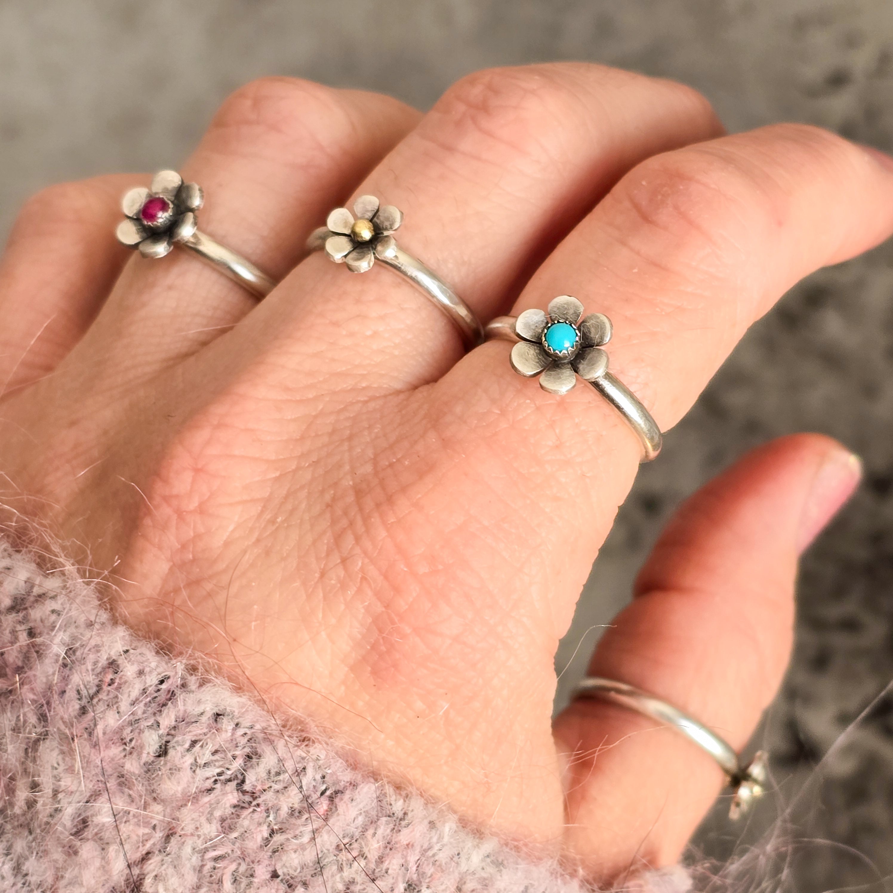 Gemstone Flower Ring with Turquoise