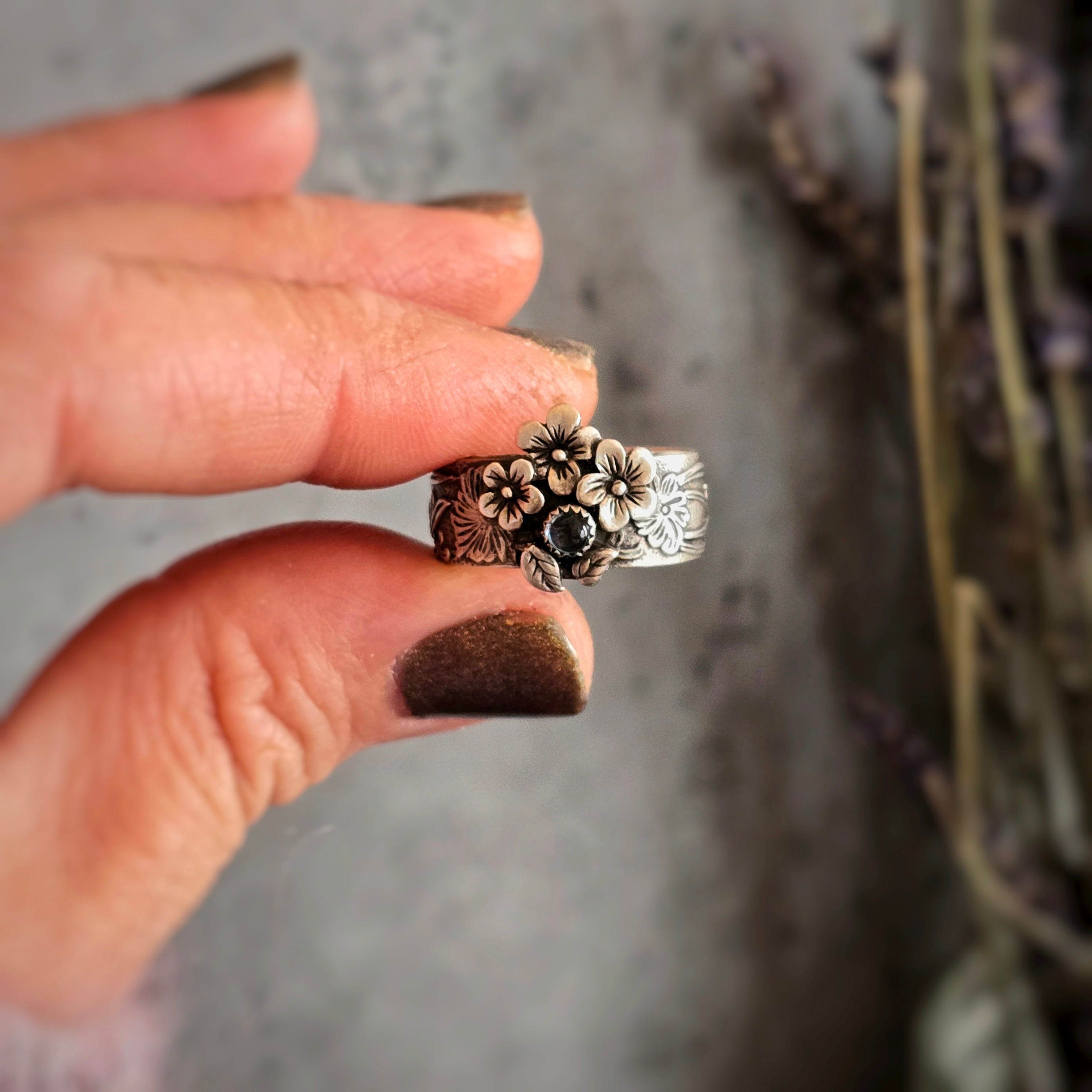 Floral Band Ring with London Blue Topaz