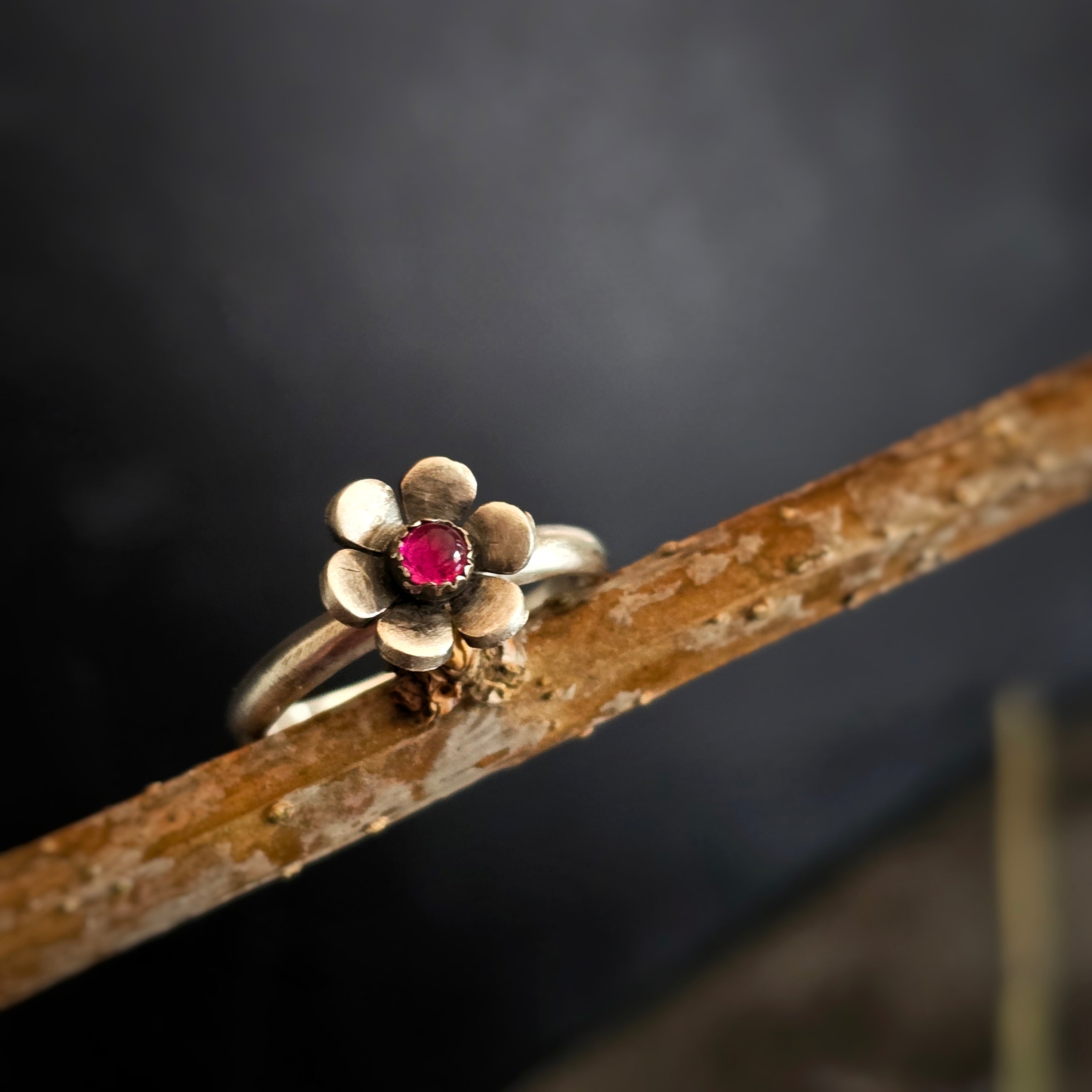 Gemstone Flower Ring with Pink Tourmaline