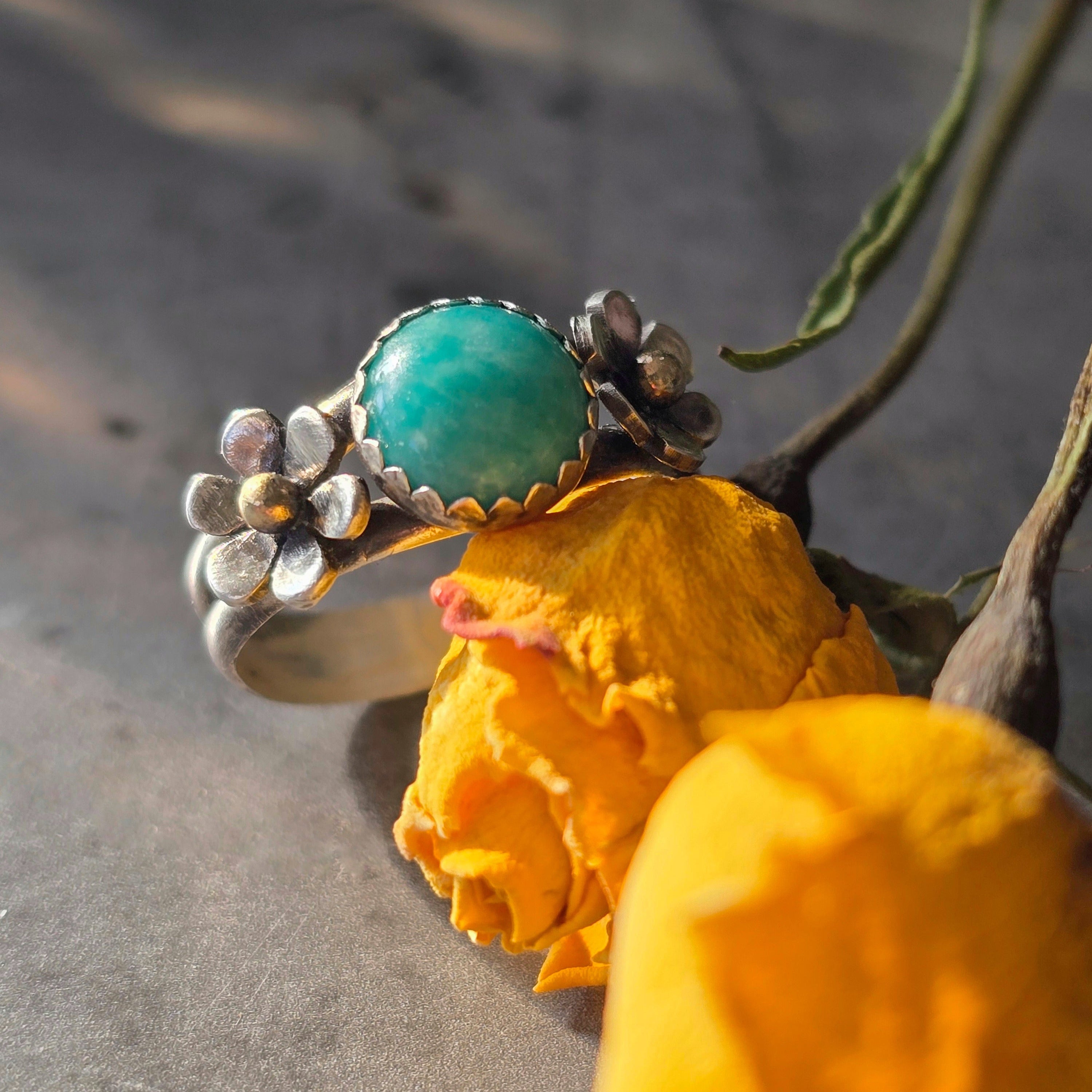 Floral Ring with Amazonite