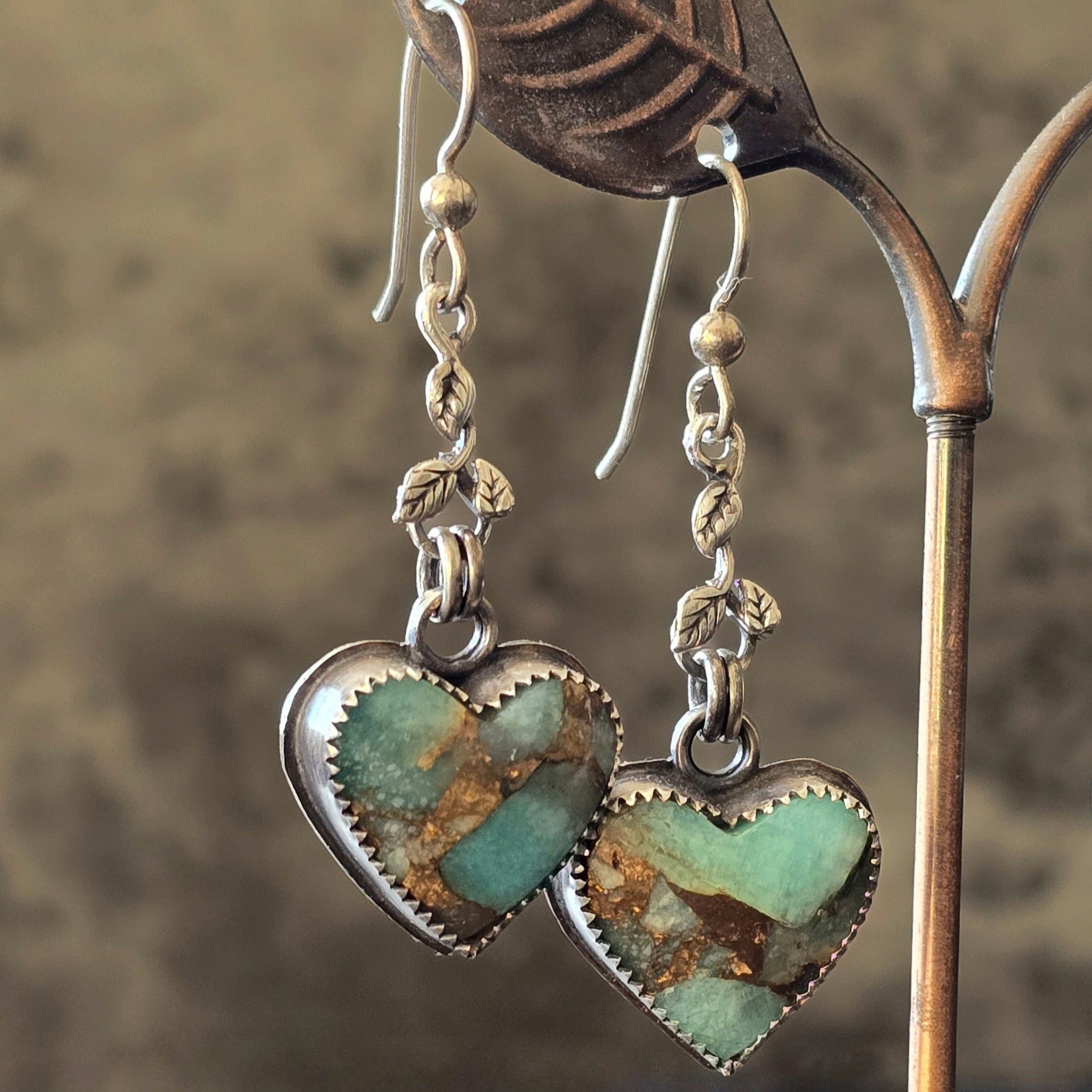 One of a Kind Amazonite Heart Dangle Earrings