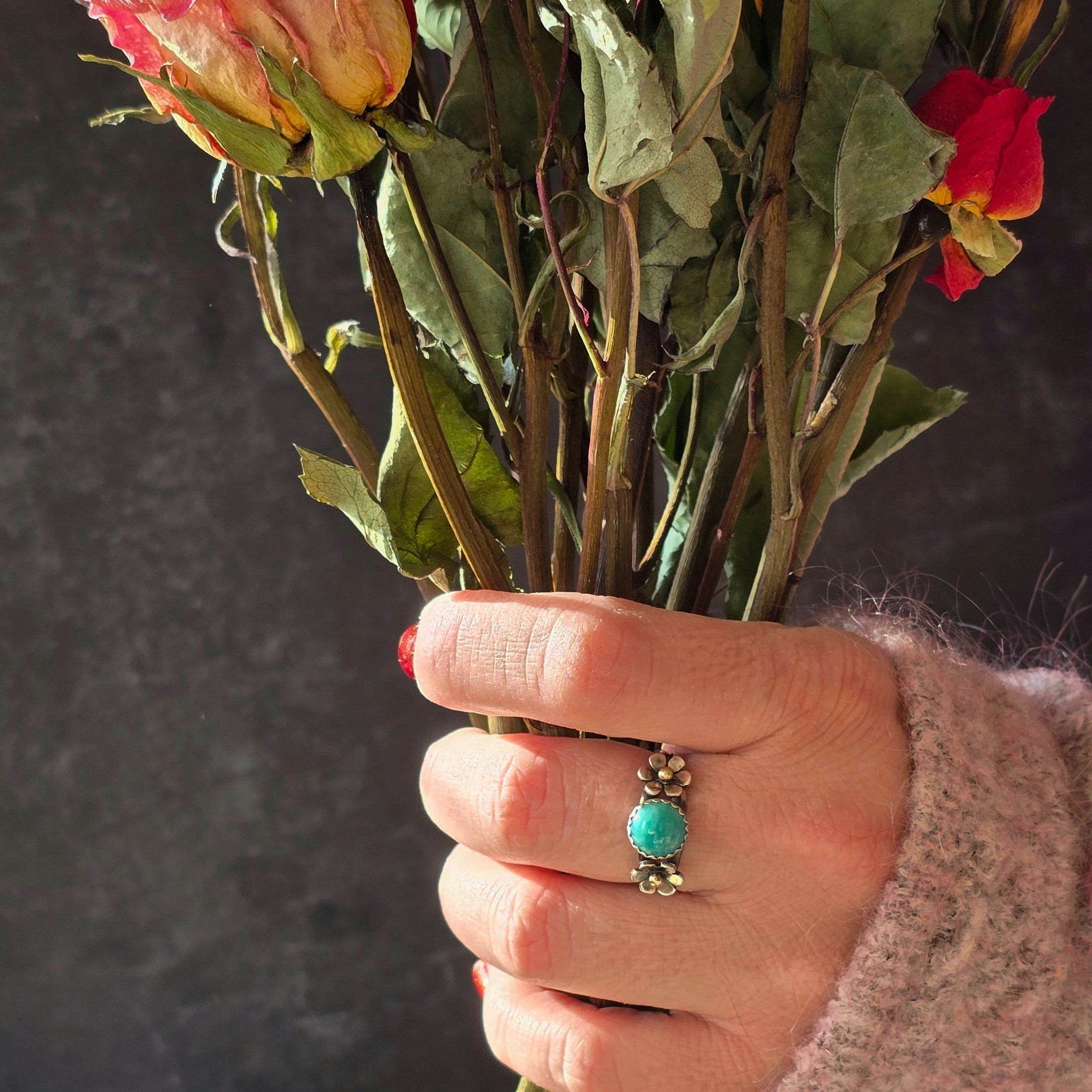 Floral Ring with Amazonite