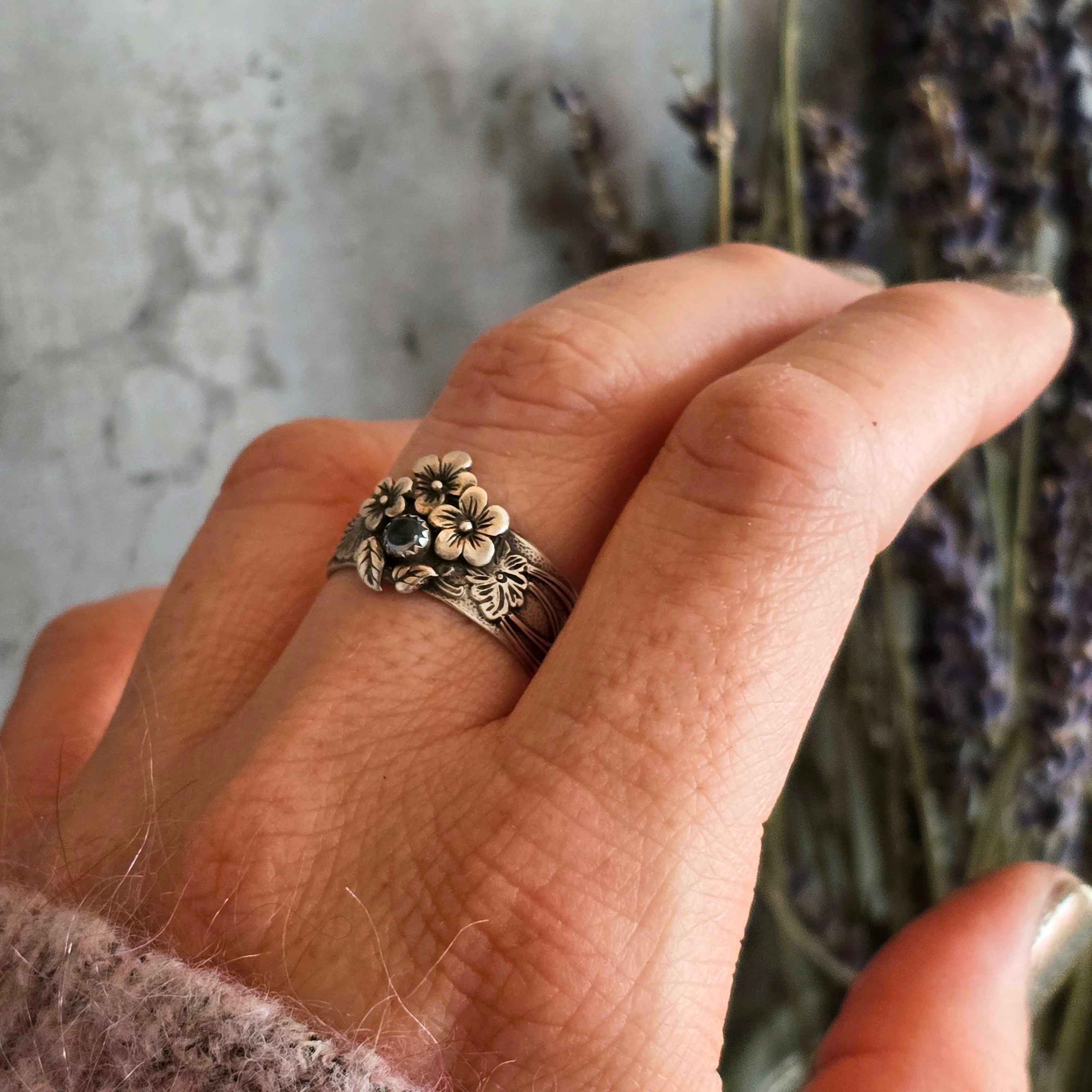 Floral Band Ring with London Blue Topaz