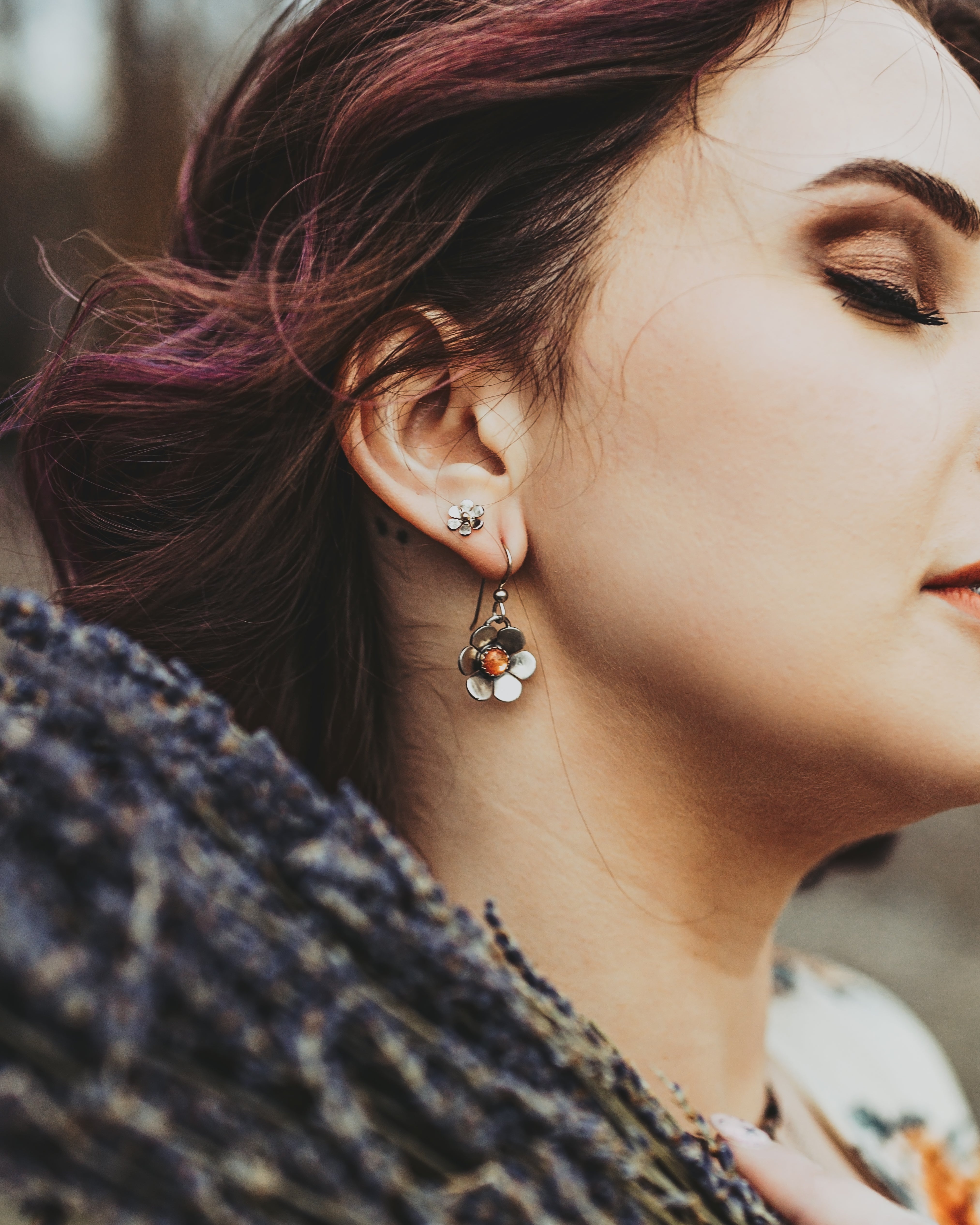 Floral Earrings with Sunstone