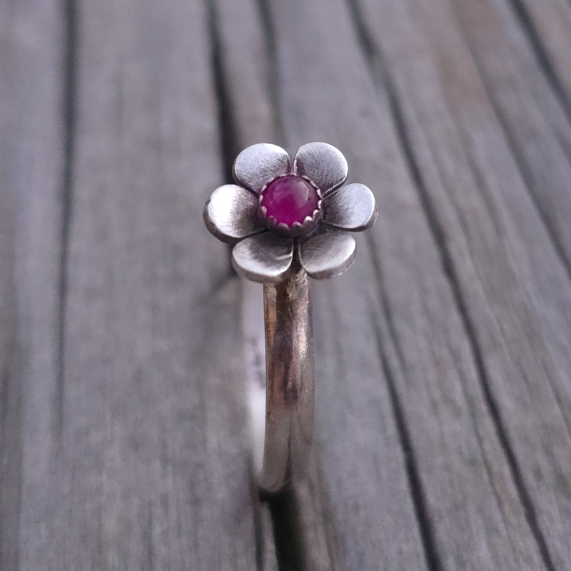 Gemstone Flower Ring with Ruby