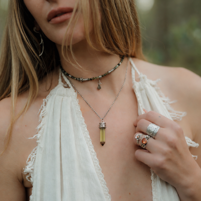 Green Tourmaline Beaded Necklace | Sterling Silver