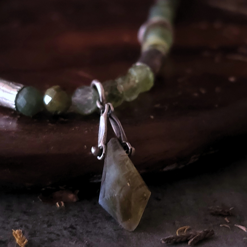 Green Tourmaline Beaded Necklace | Sterling Silver