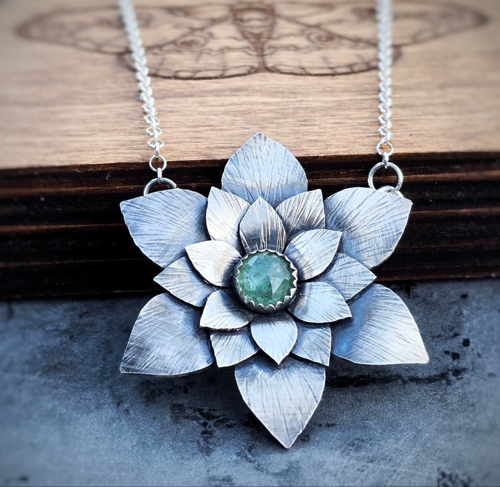 Lotus Necklace with Mint Kyanite