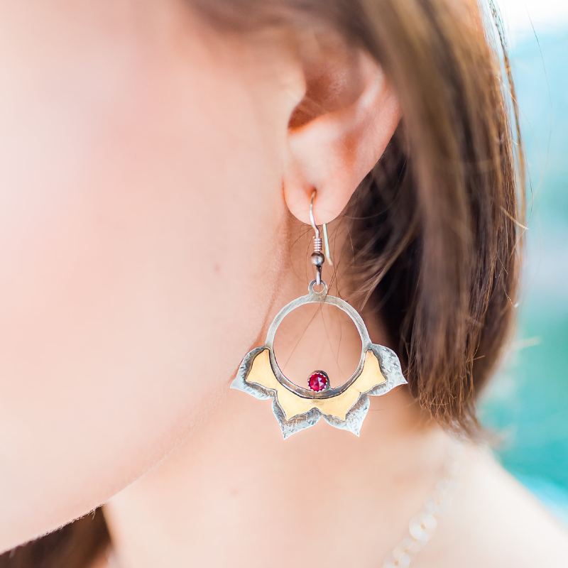 Lotus Earrings with Garnet