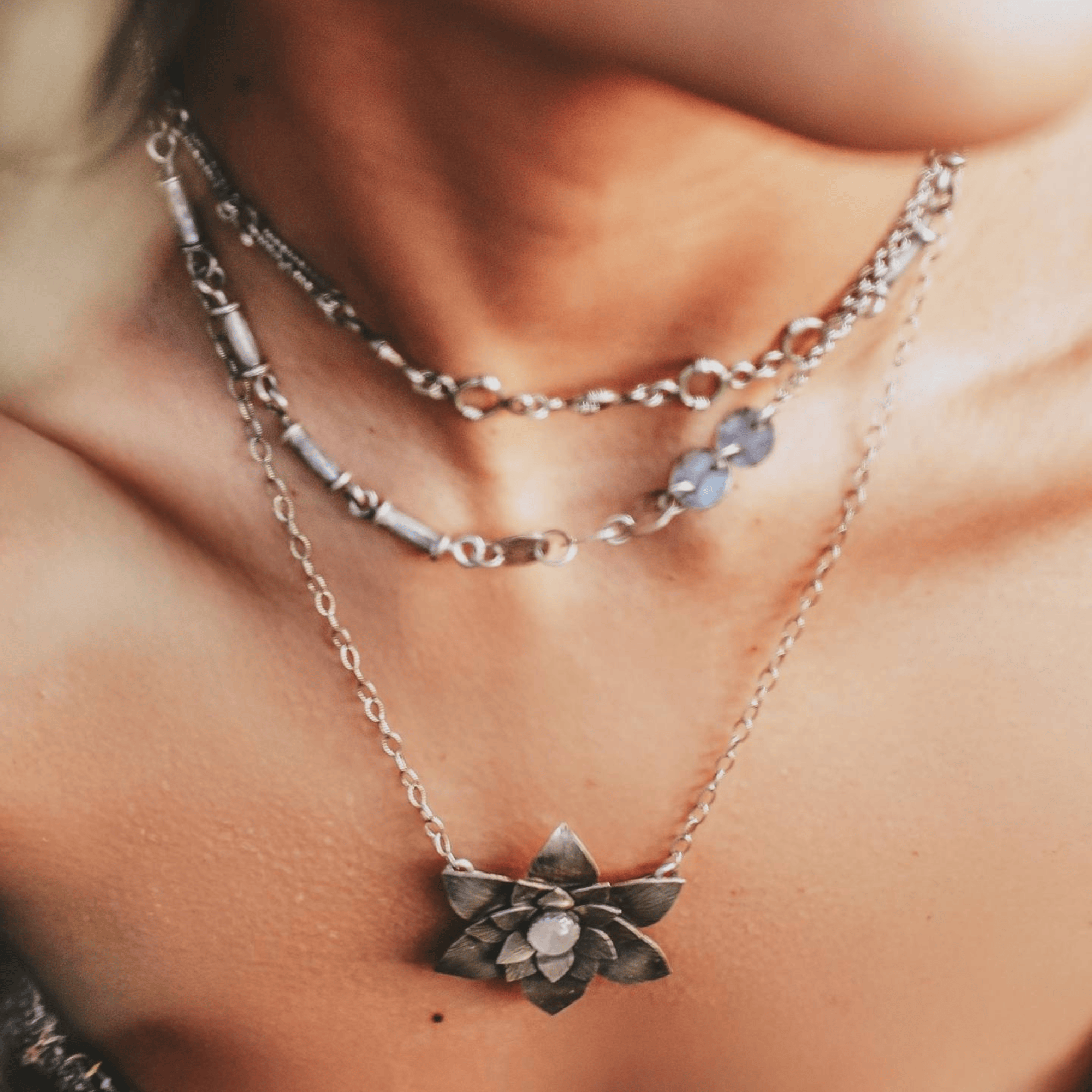 Lotus Necklace with White Moonstone