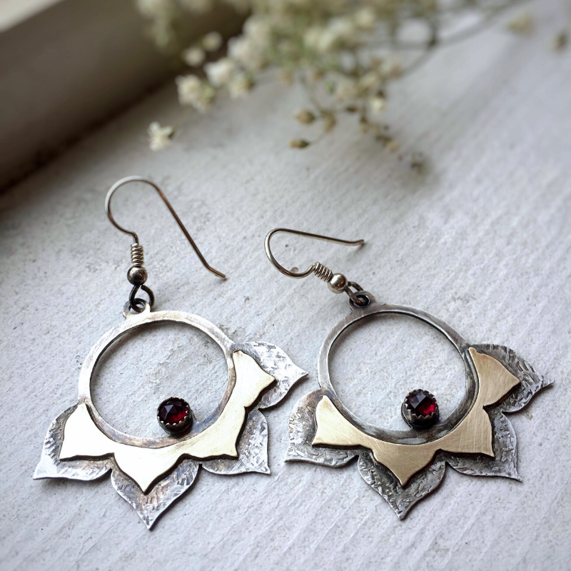 Lotus Earrings with Garnet