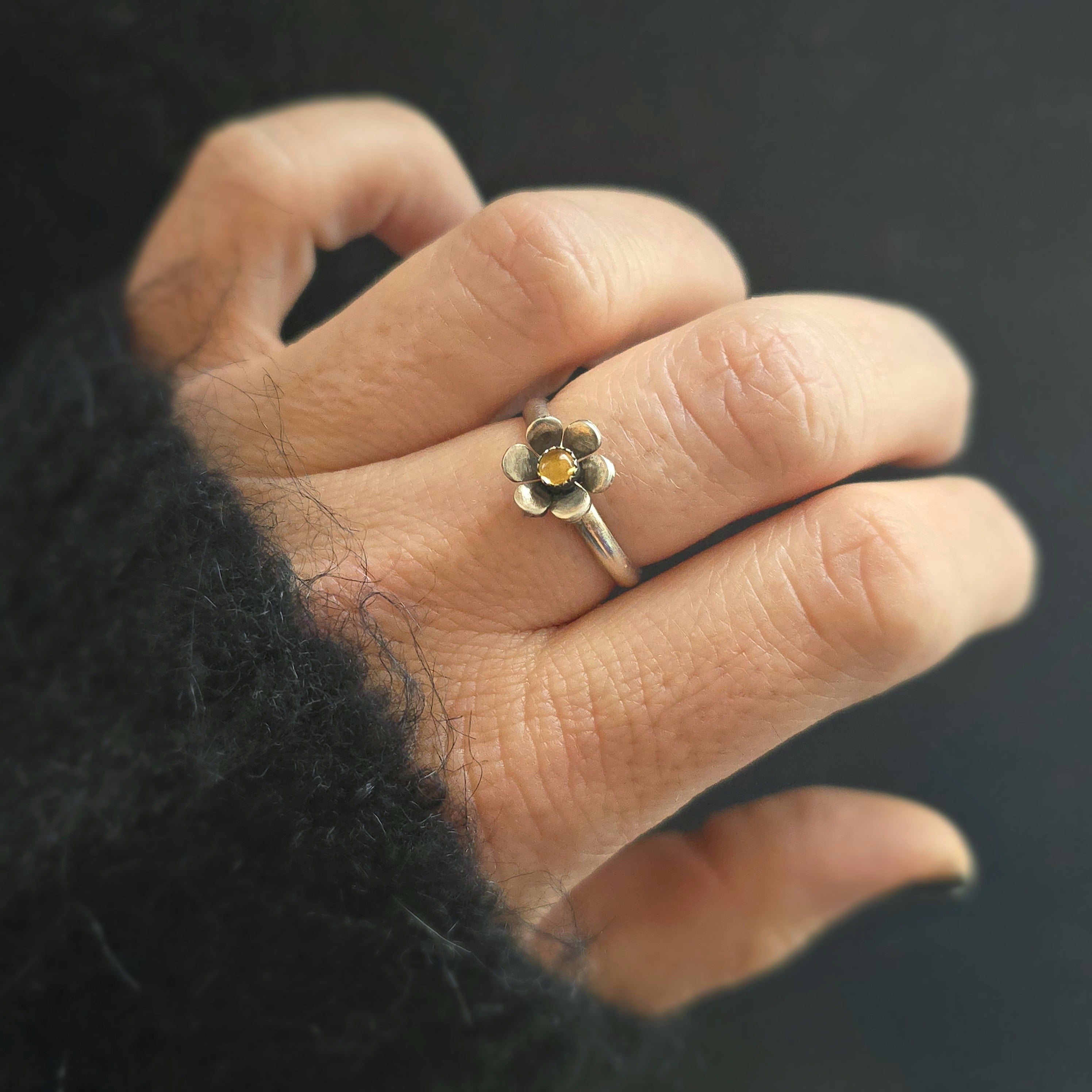 Gemstone Flower Ring with Citrine