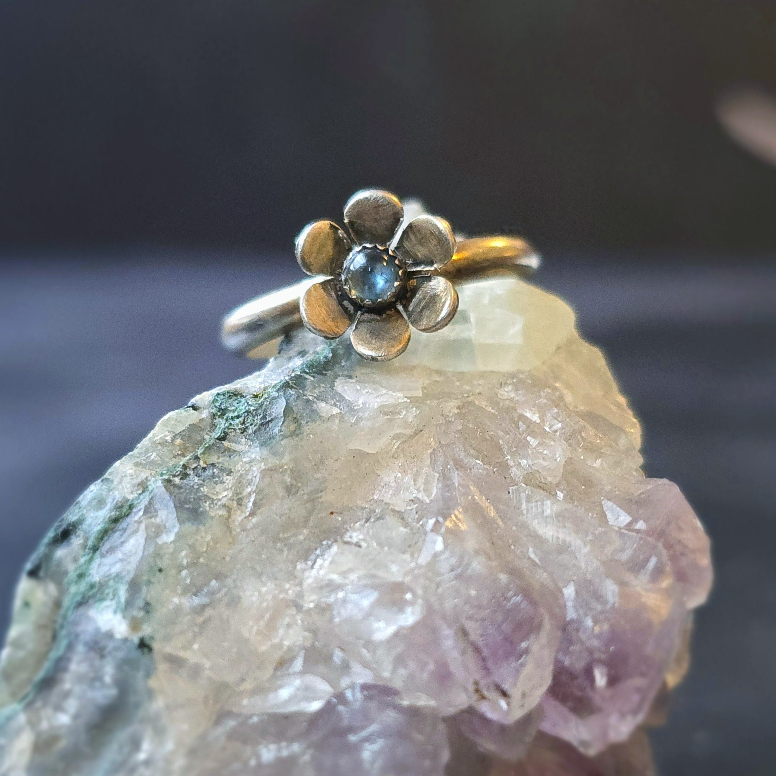 Gemstone Flower Ring with London Blue Topaz