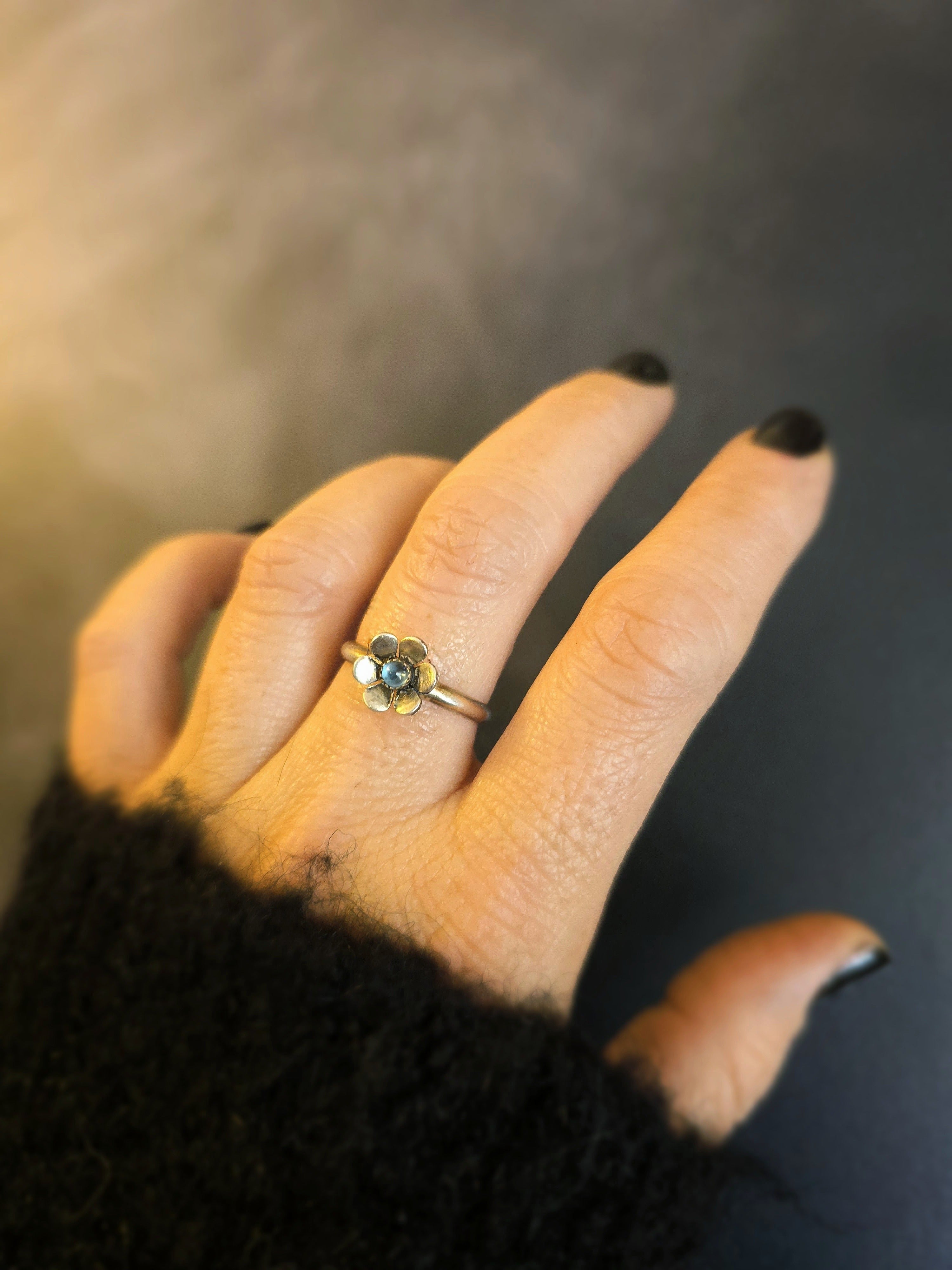 Gemstone Flower Ring with London Blue Topaz