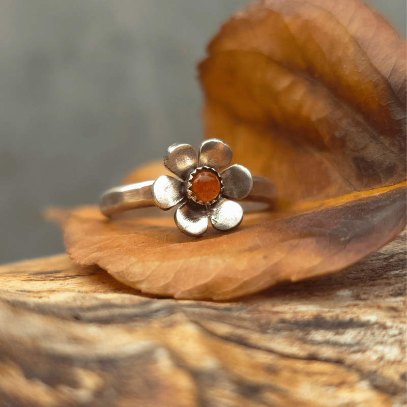 Gemstone Flower Ring with Sunstone