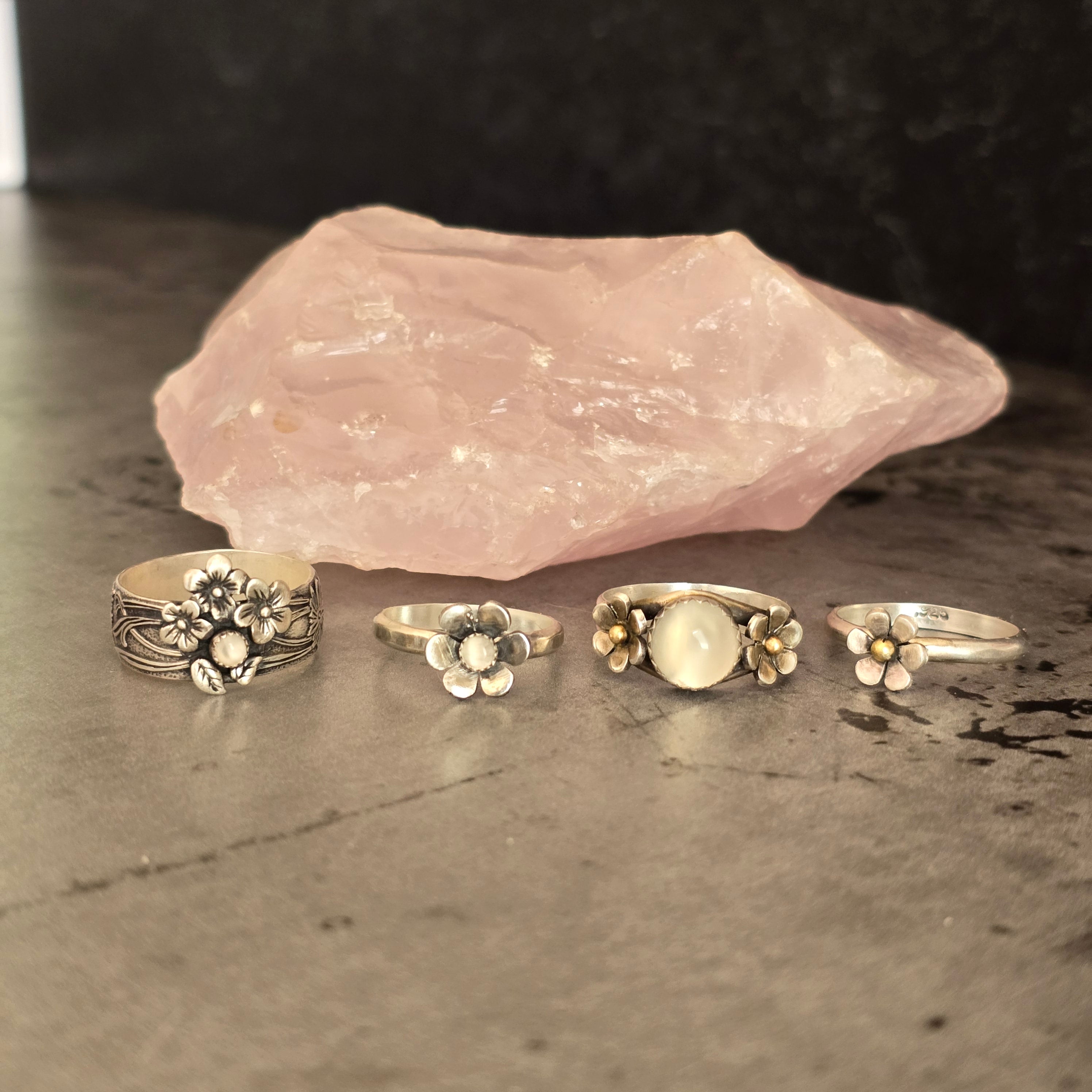 Floral Band Ring with Moonstone