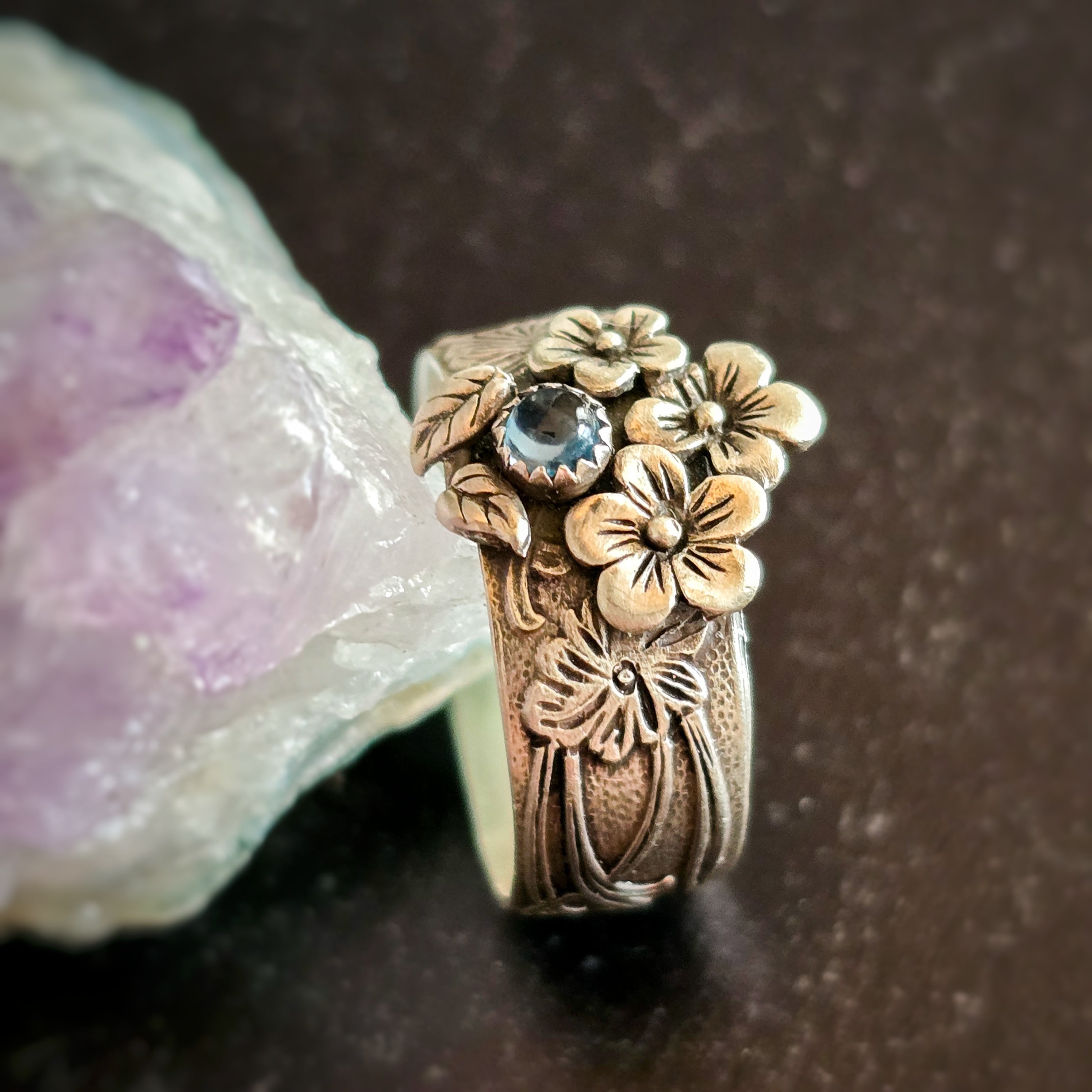 Floral Band Ring with London Blue Topaz