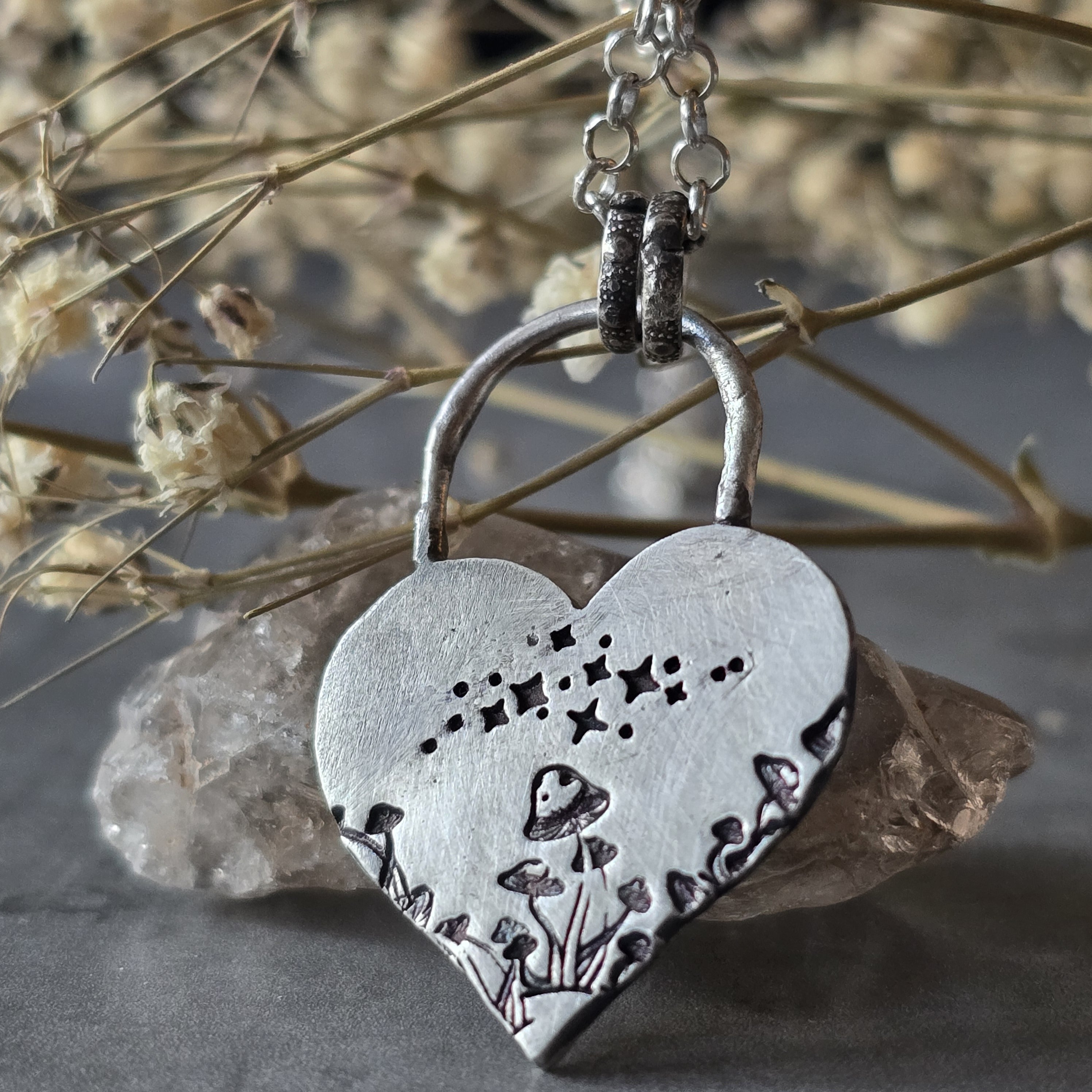Shroomy Night Heart Necklace