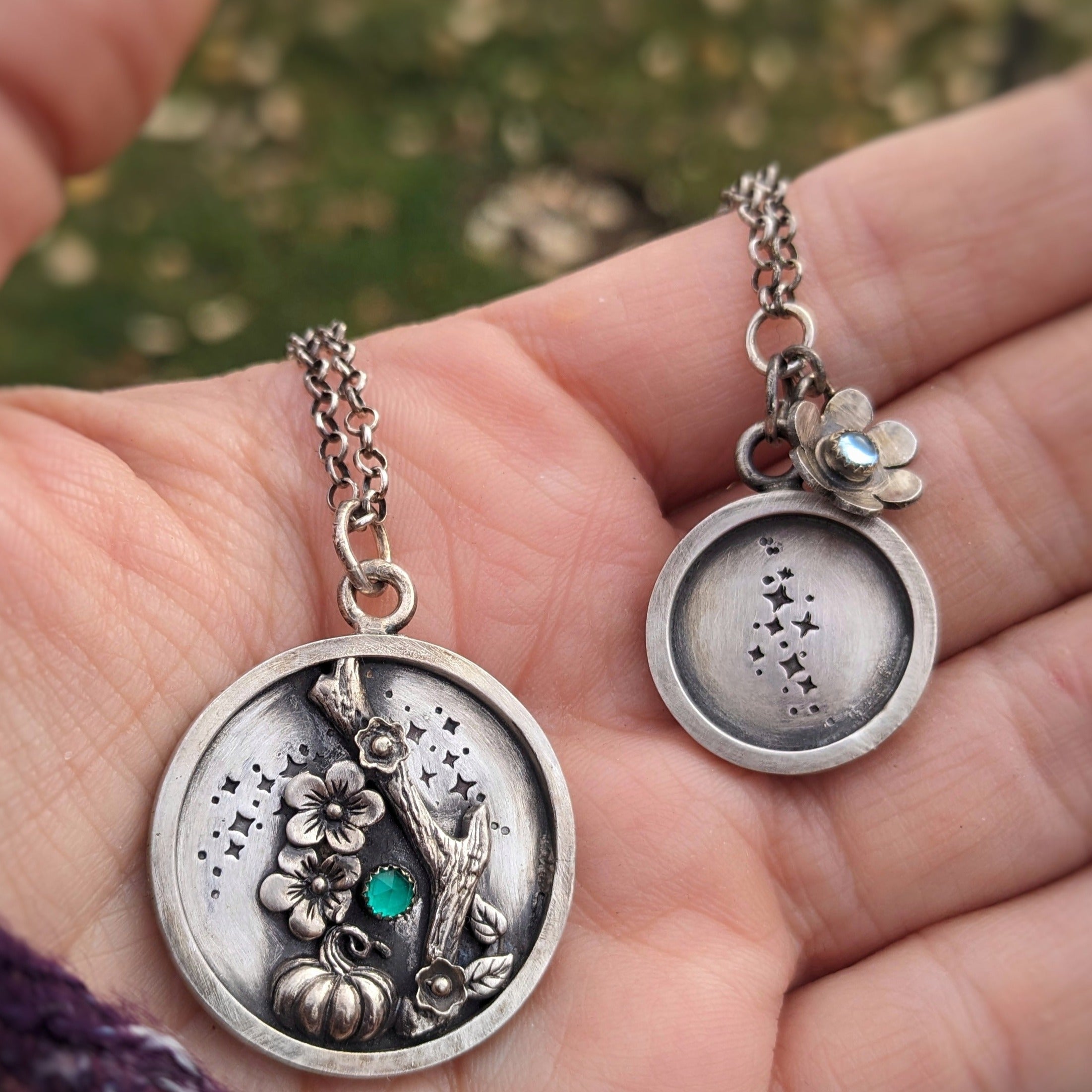 Small Star Cluster Pendant with Blue Topaz Flower Charm