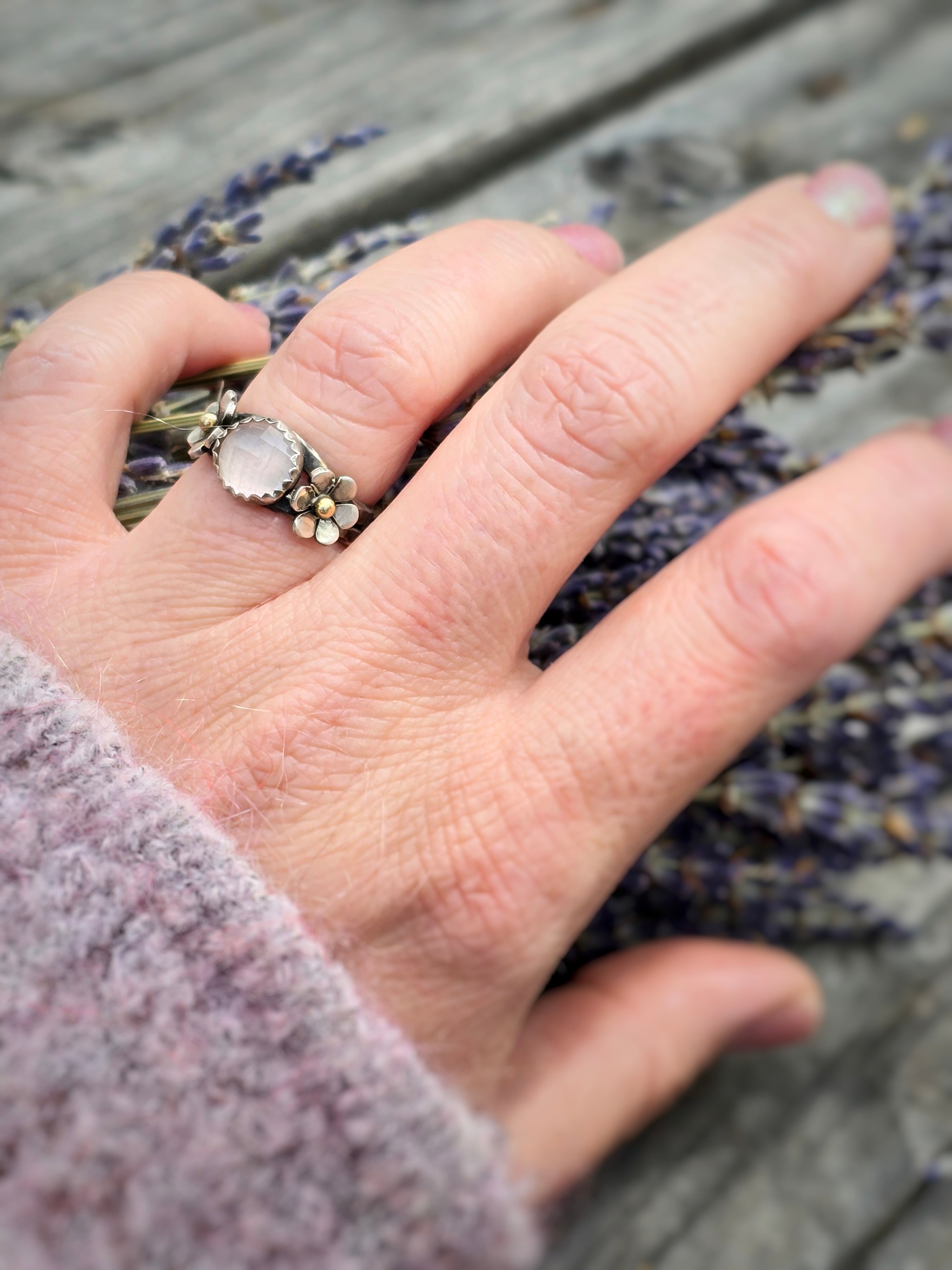 Floral Ring with Rose Quartz