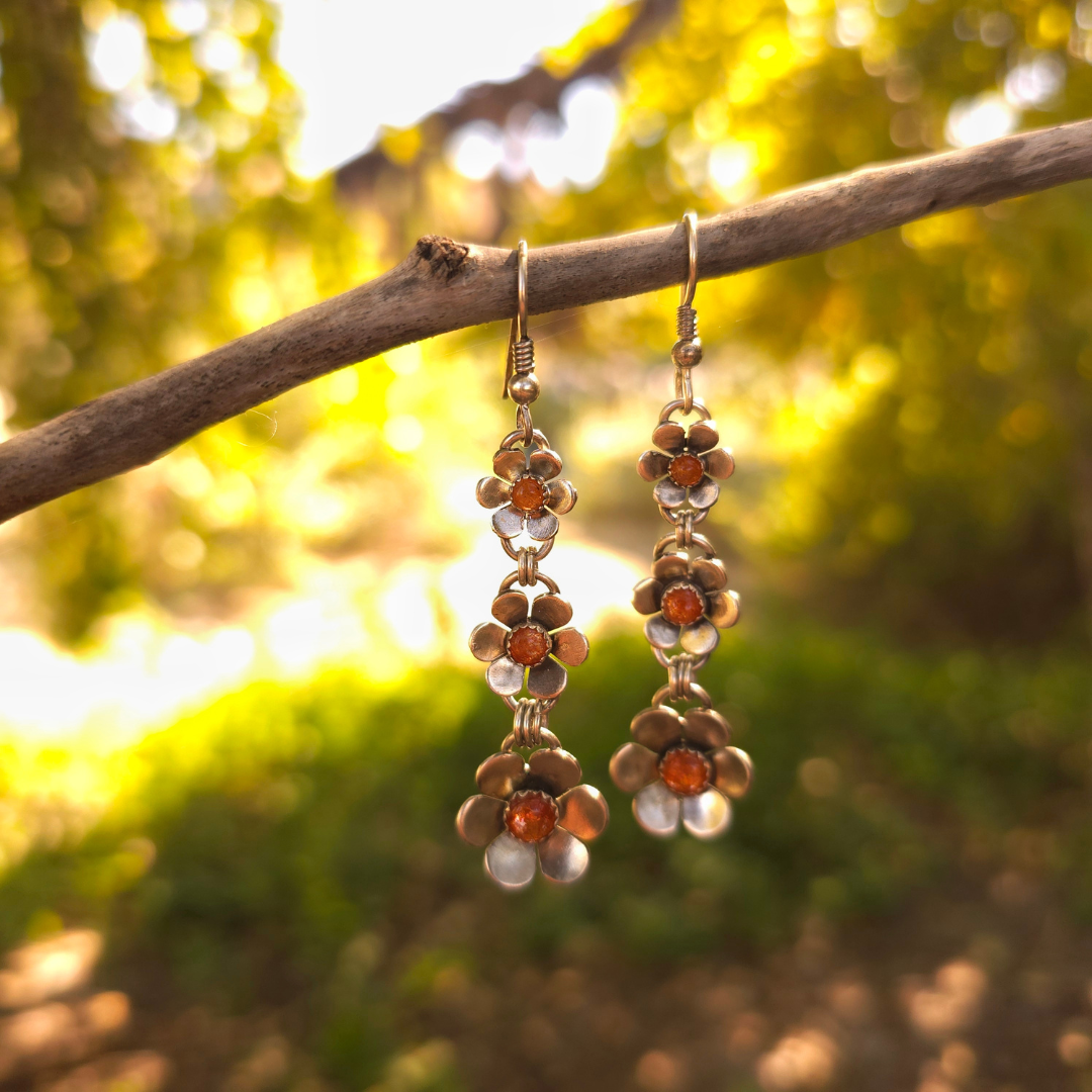 Triple Flower Earrings with Sunstone