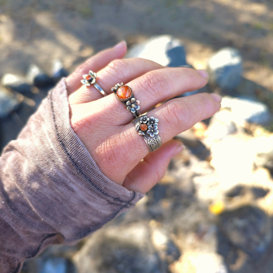 Gemstone Flower Ring with Sunstone