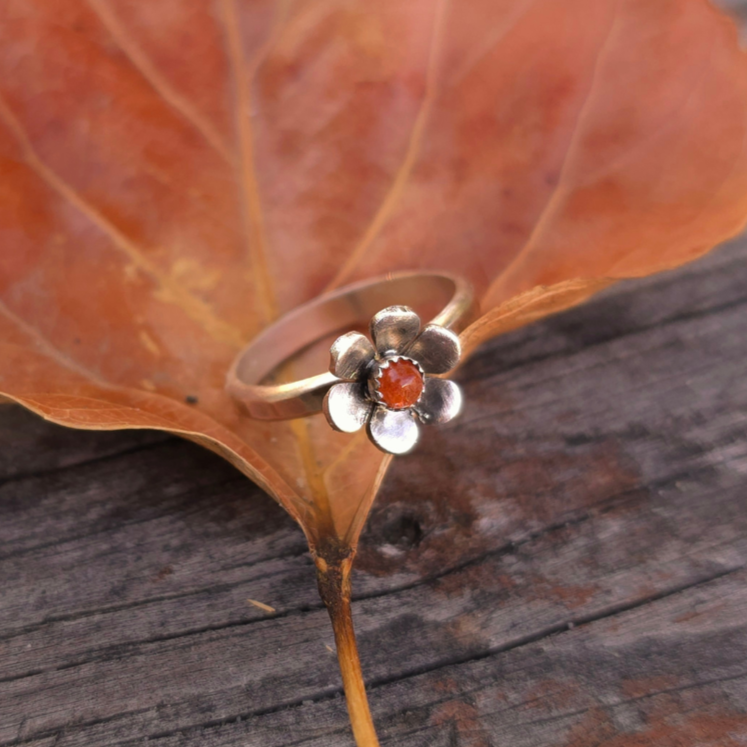 Gemstone Flower Ring with Sunstone