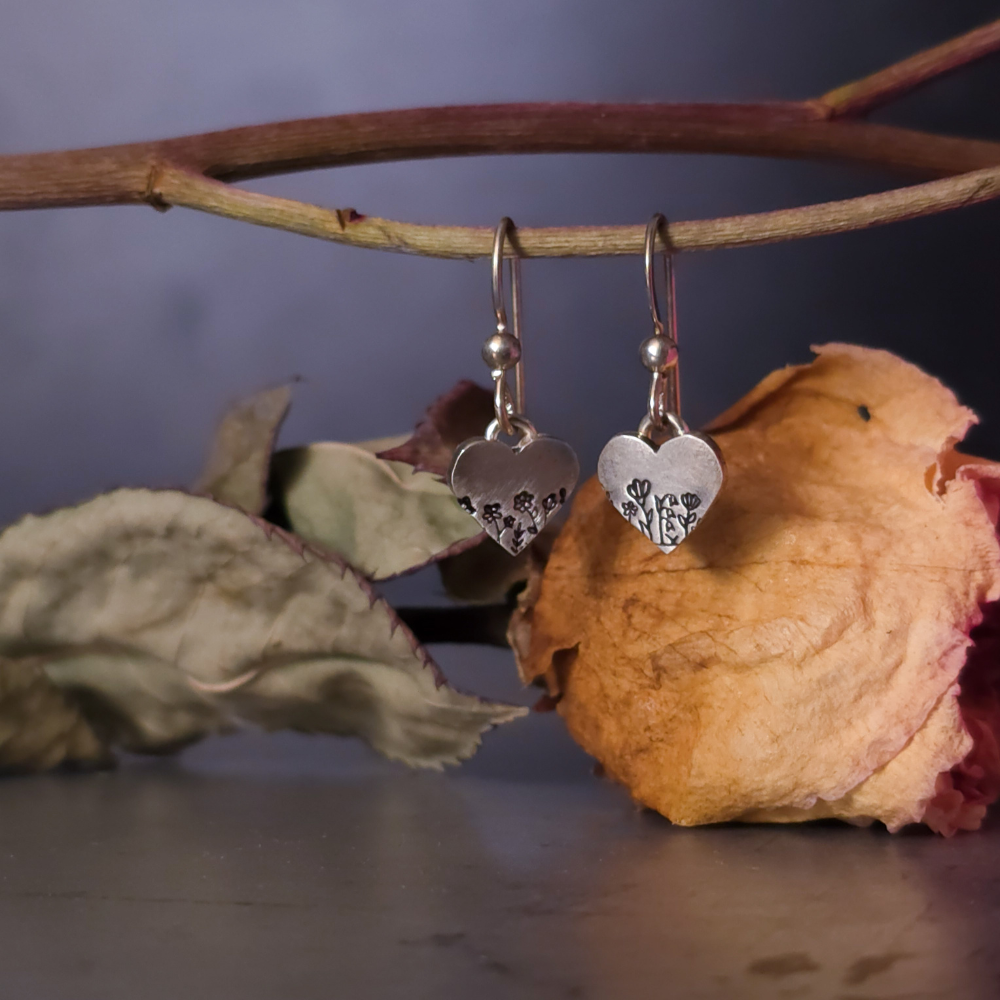 Sterling Silver Wildflower Heart Earrings