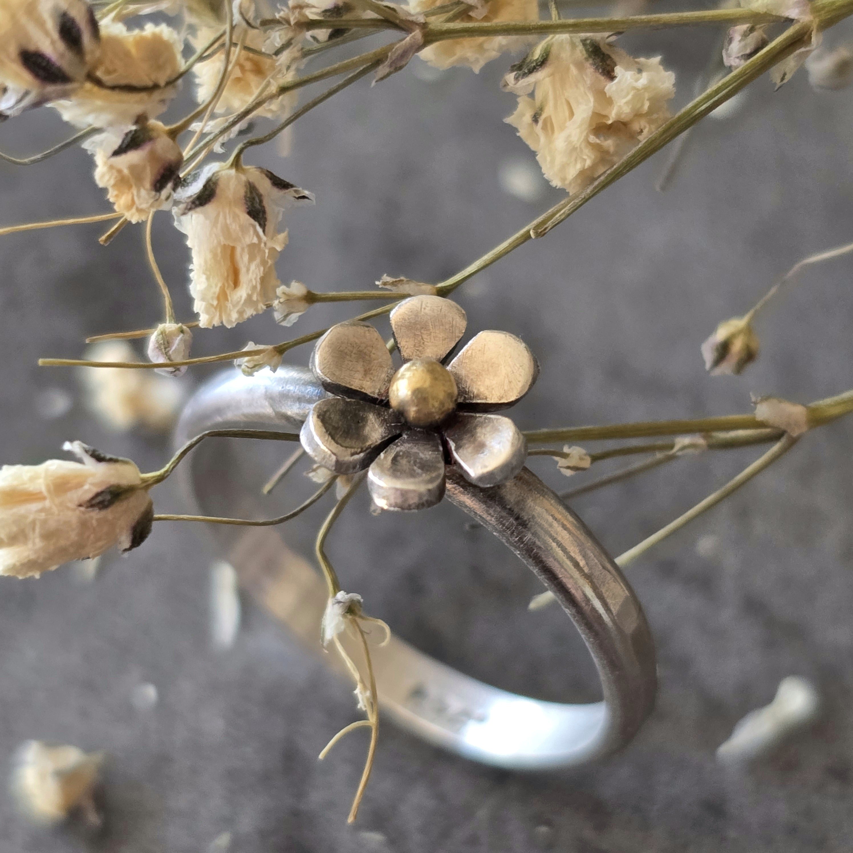 Flower Ring with 18K Gold Ball Accent