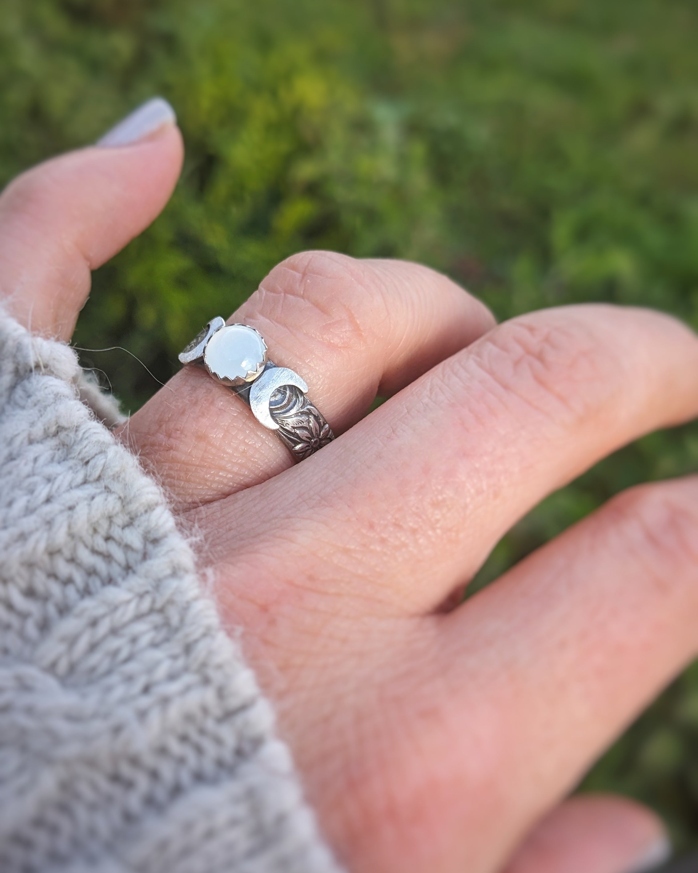 Sterling Silver Triple Moon Goddess Ring