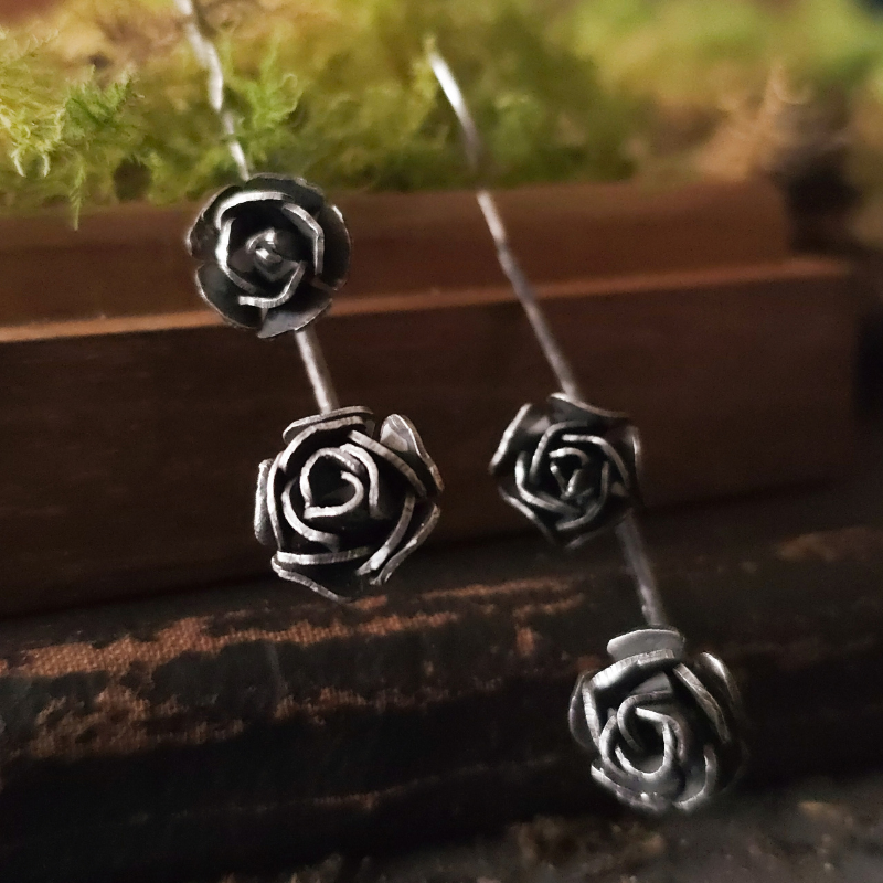 Wild Rose Earrings | Handmade Sterling Silver Rose Earrings