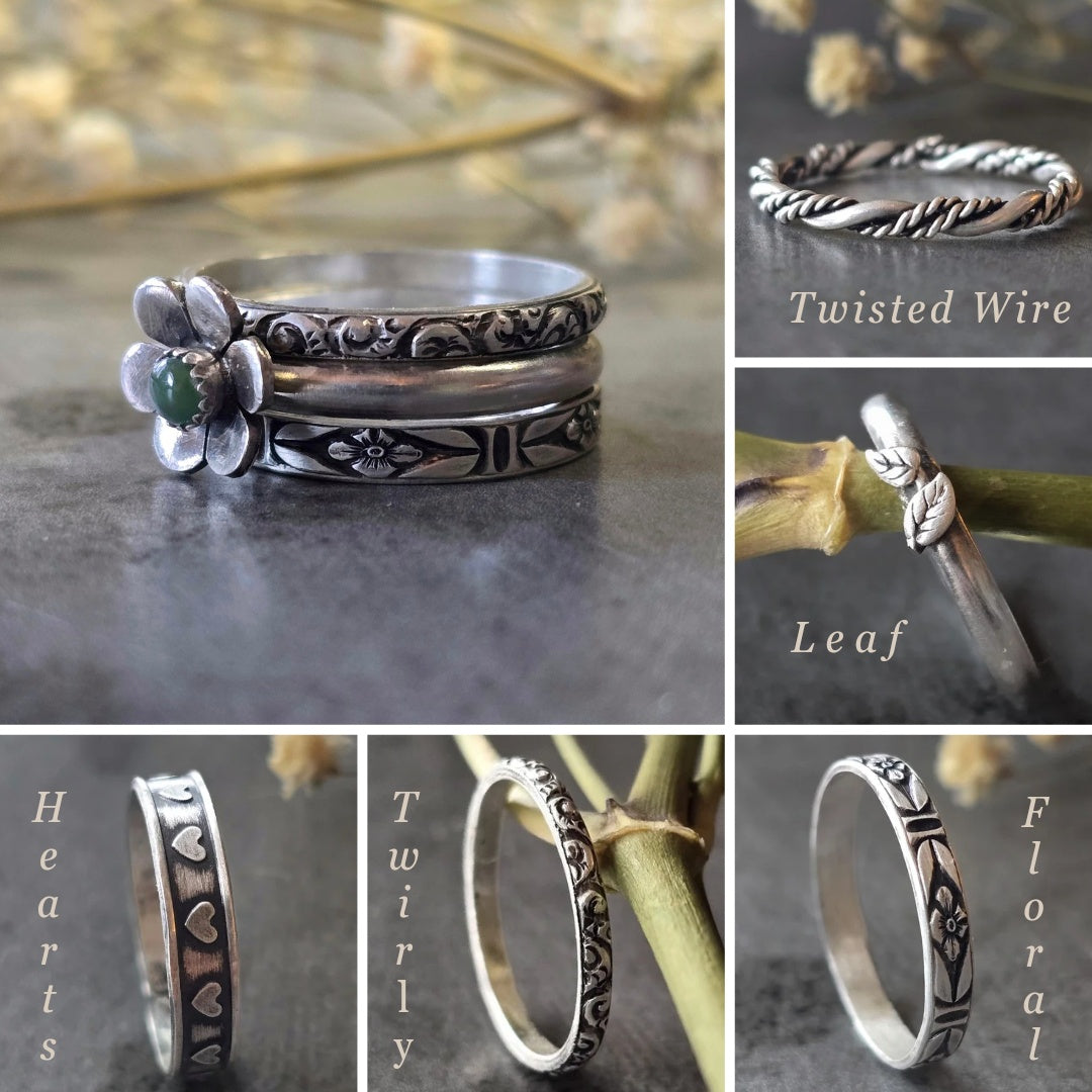 Gemstone Flower Ring with Nephrite Jade