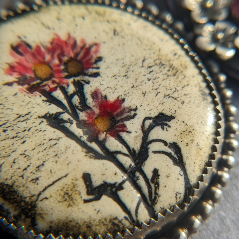 Triple Moon Goddess Necklace with Flowers and Rubies