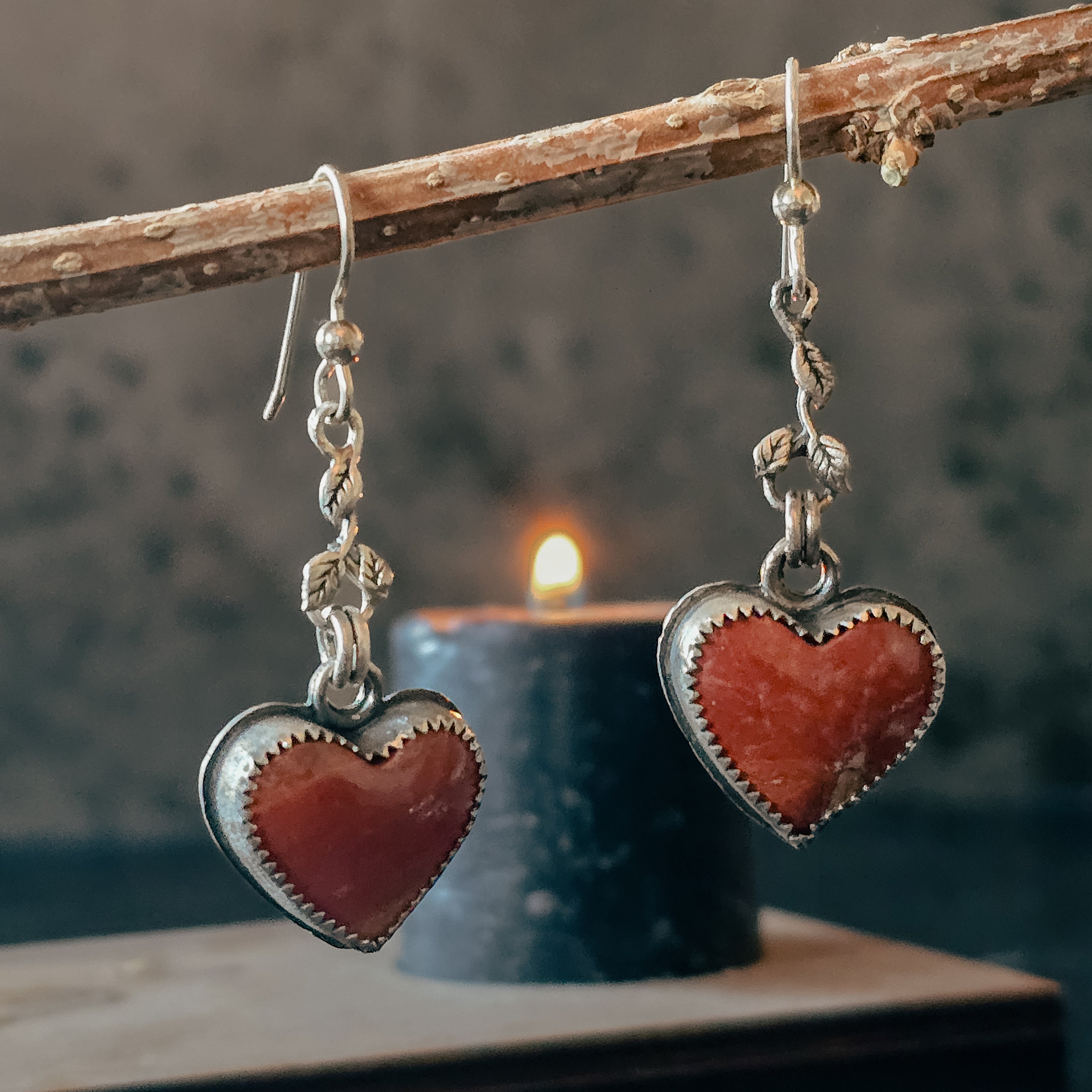 One of a Kind Red Jasper Heart Dangle Earrings