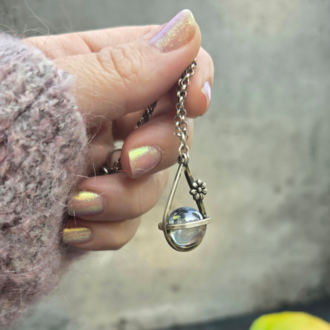 Sterling Silver Crystal Sphere Pendant Necklaces