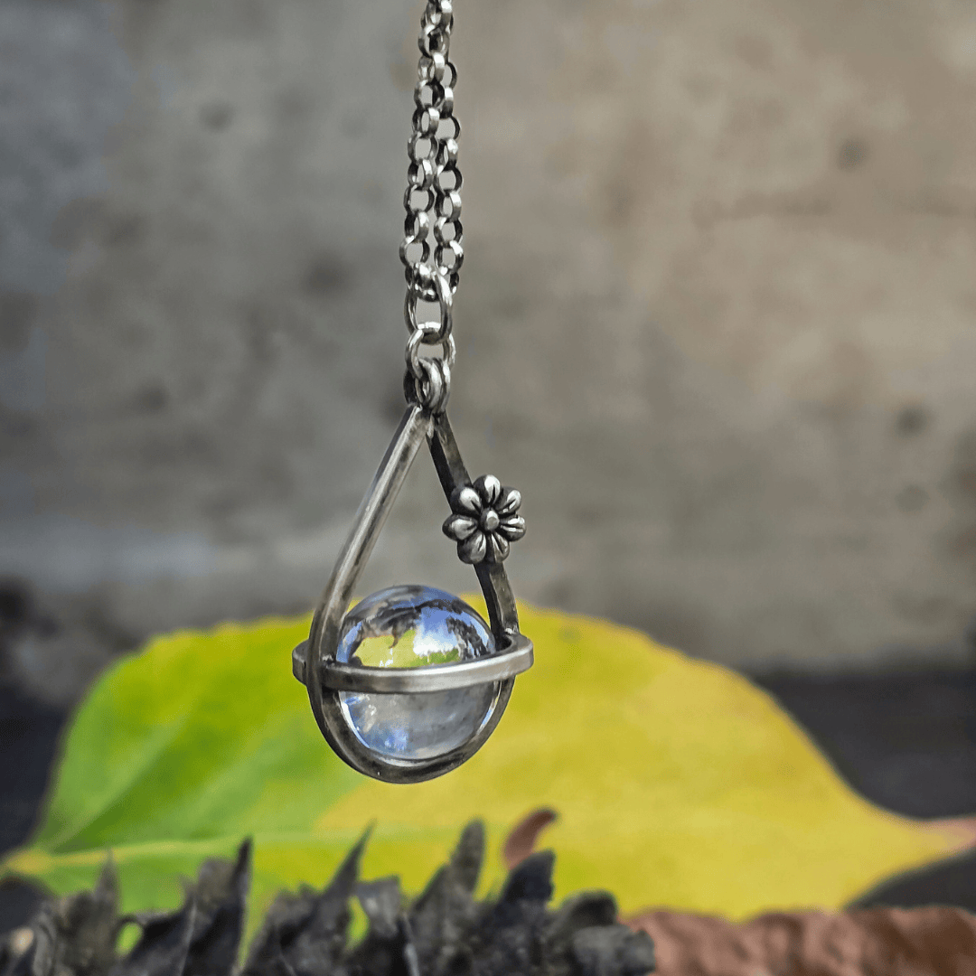 Sterling Silver Crystal Sphere Pendant Necklaces