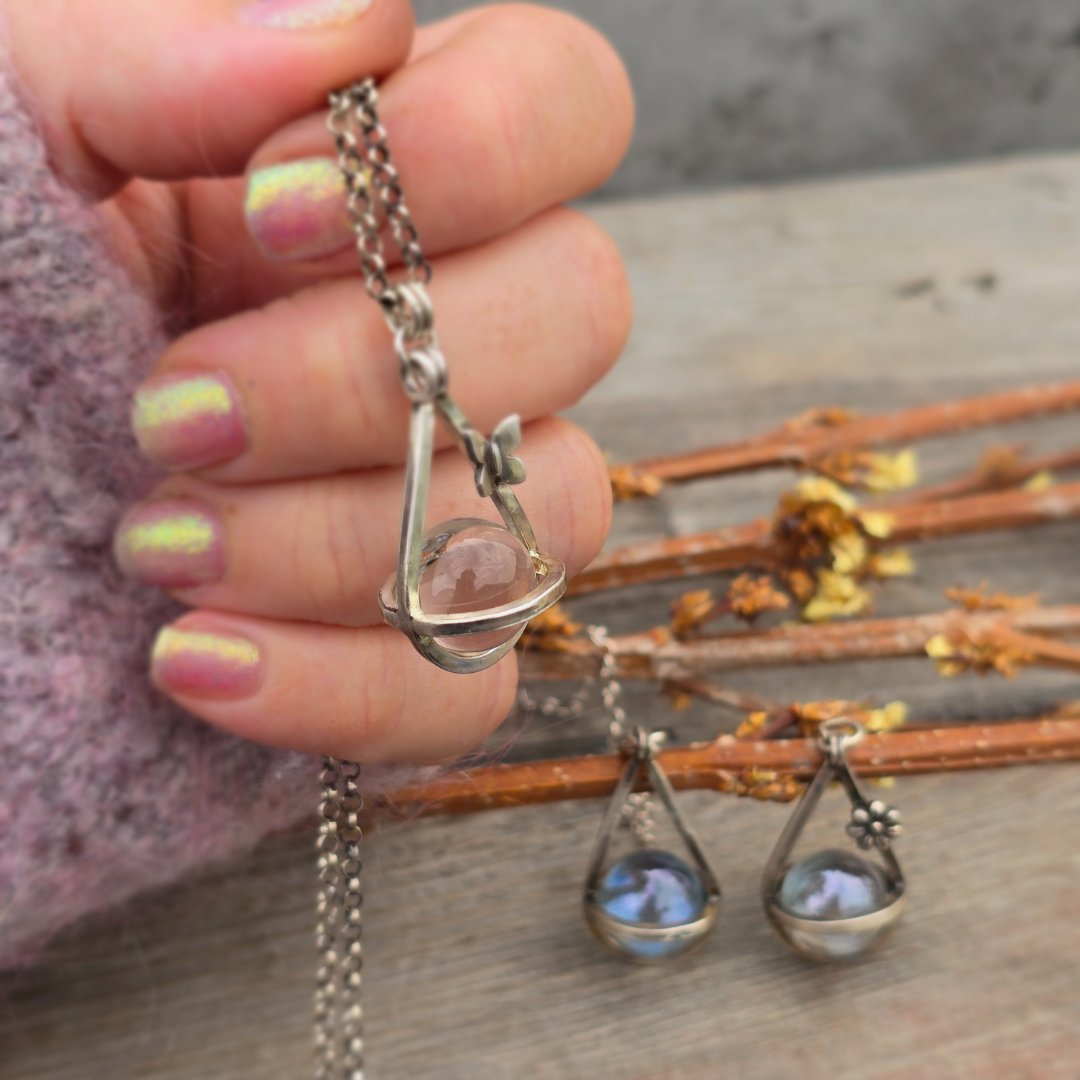 Sterling Silver Crystal Sphere Pendant Necklaces