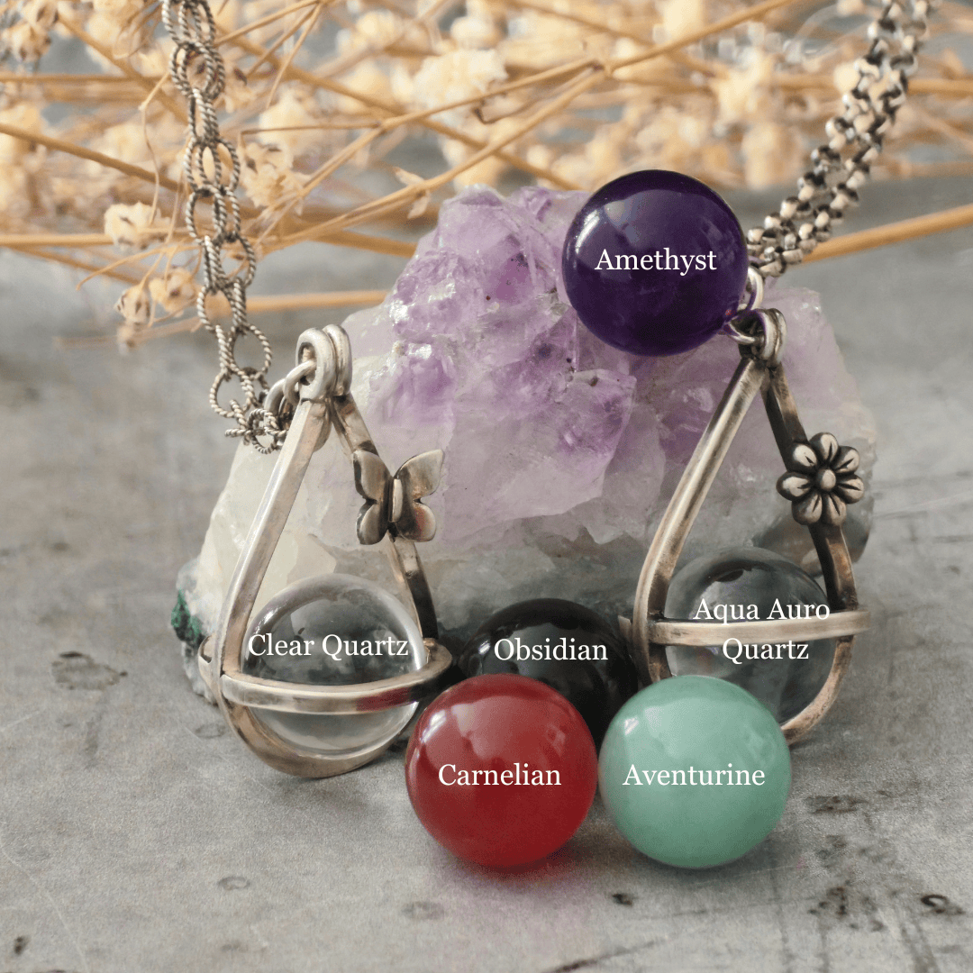 Sterling Silver Crystal Sphere Pendant Necklaces