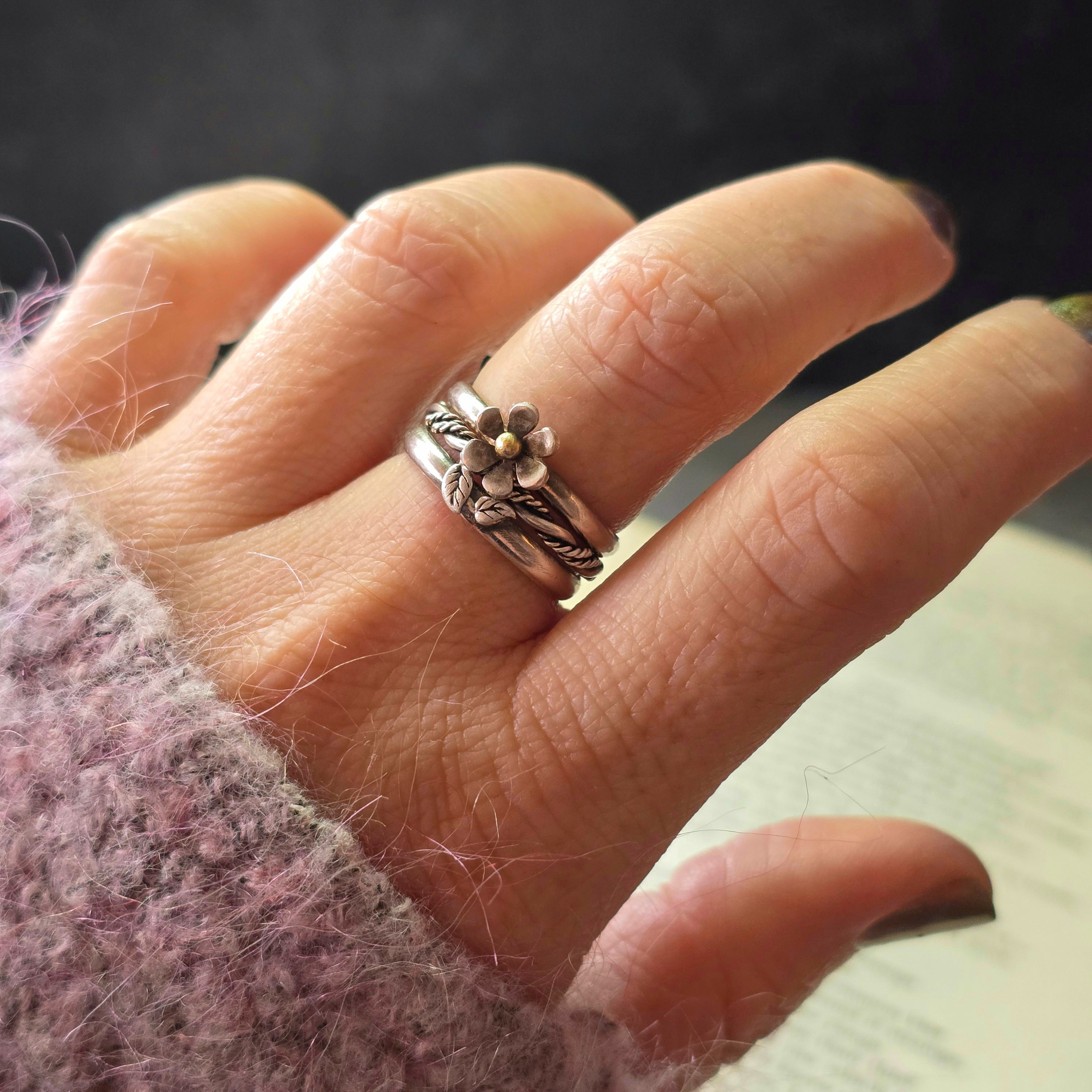 Flower Ring with 18K Gold Ball Accent