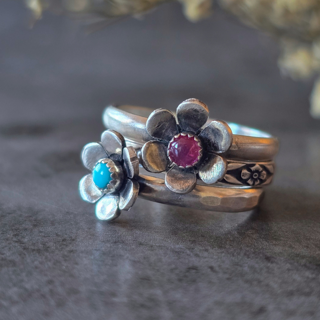 Gemstone Flower Ring with Turquoise