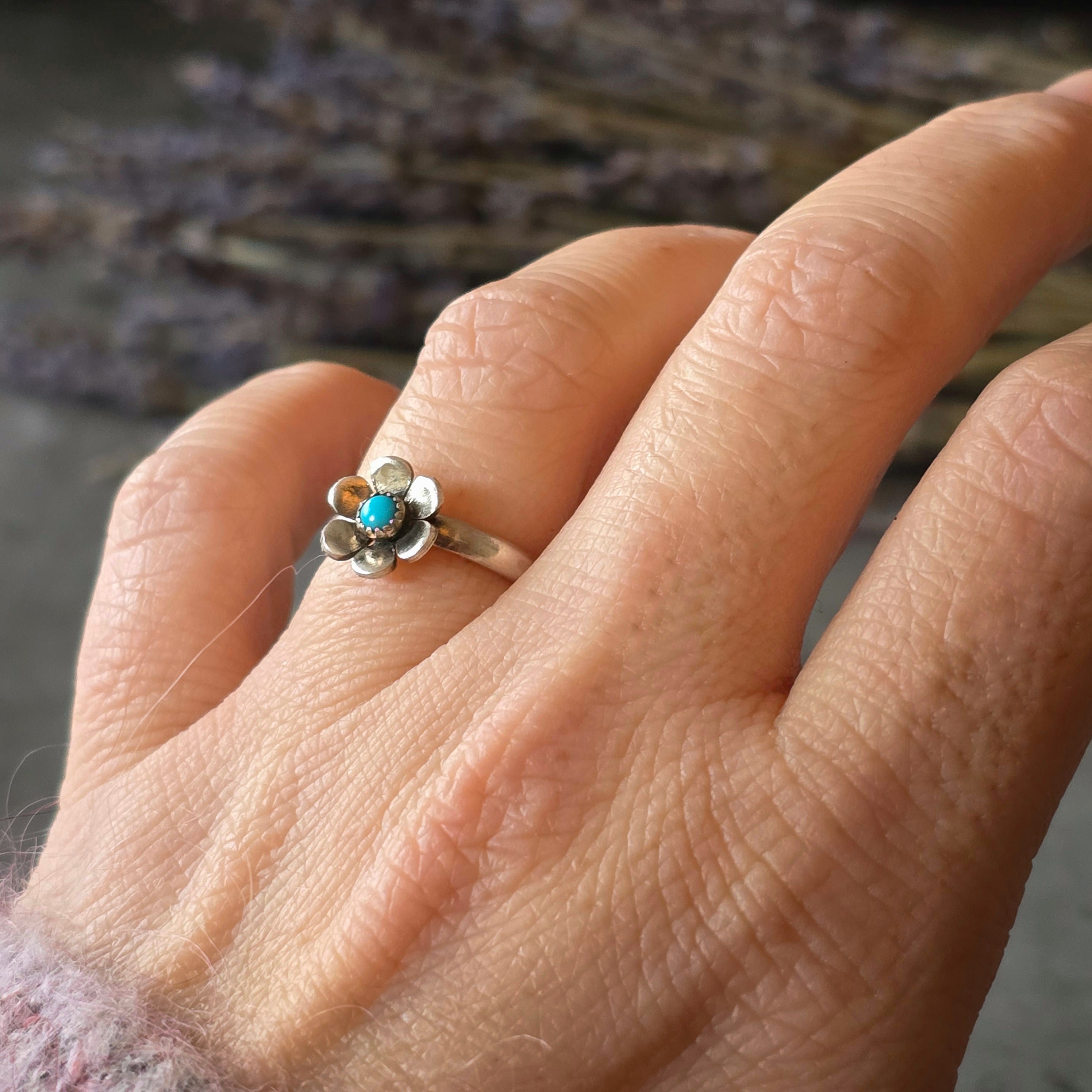 Gemstone Flower Ring with Turquoise