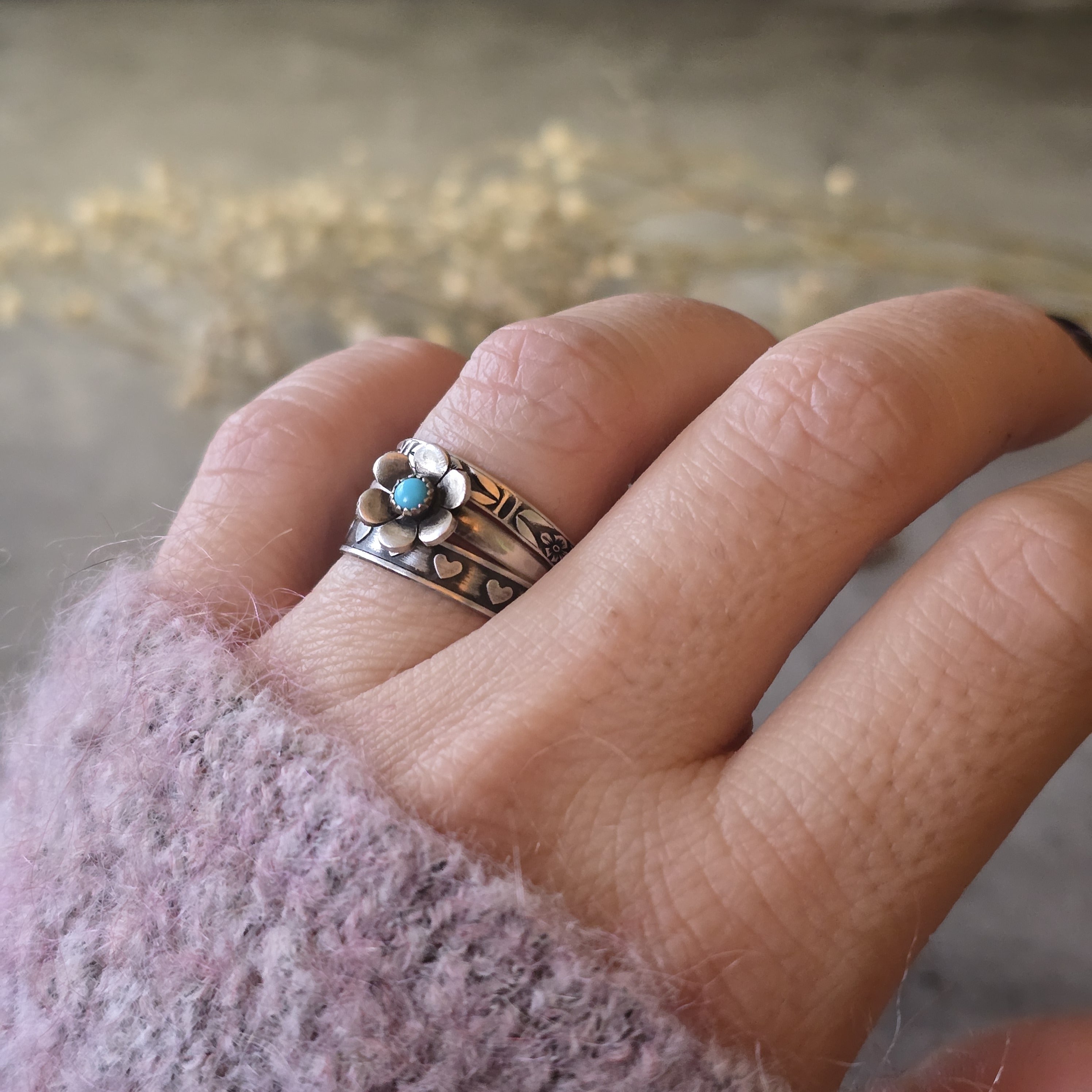 Gemstone Flower Ring with Turquoise