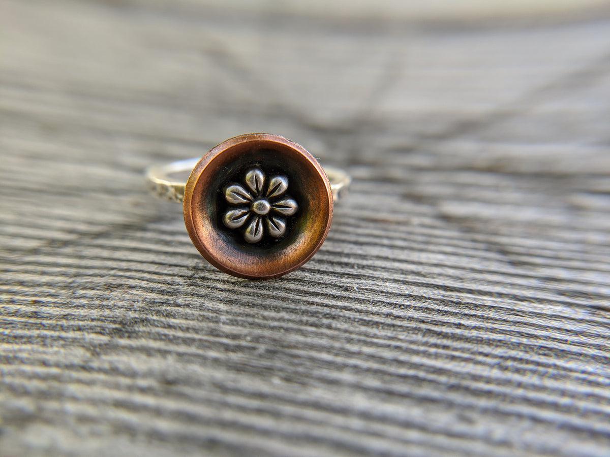 Bowl Ring with Sterling Silver Flower