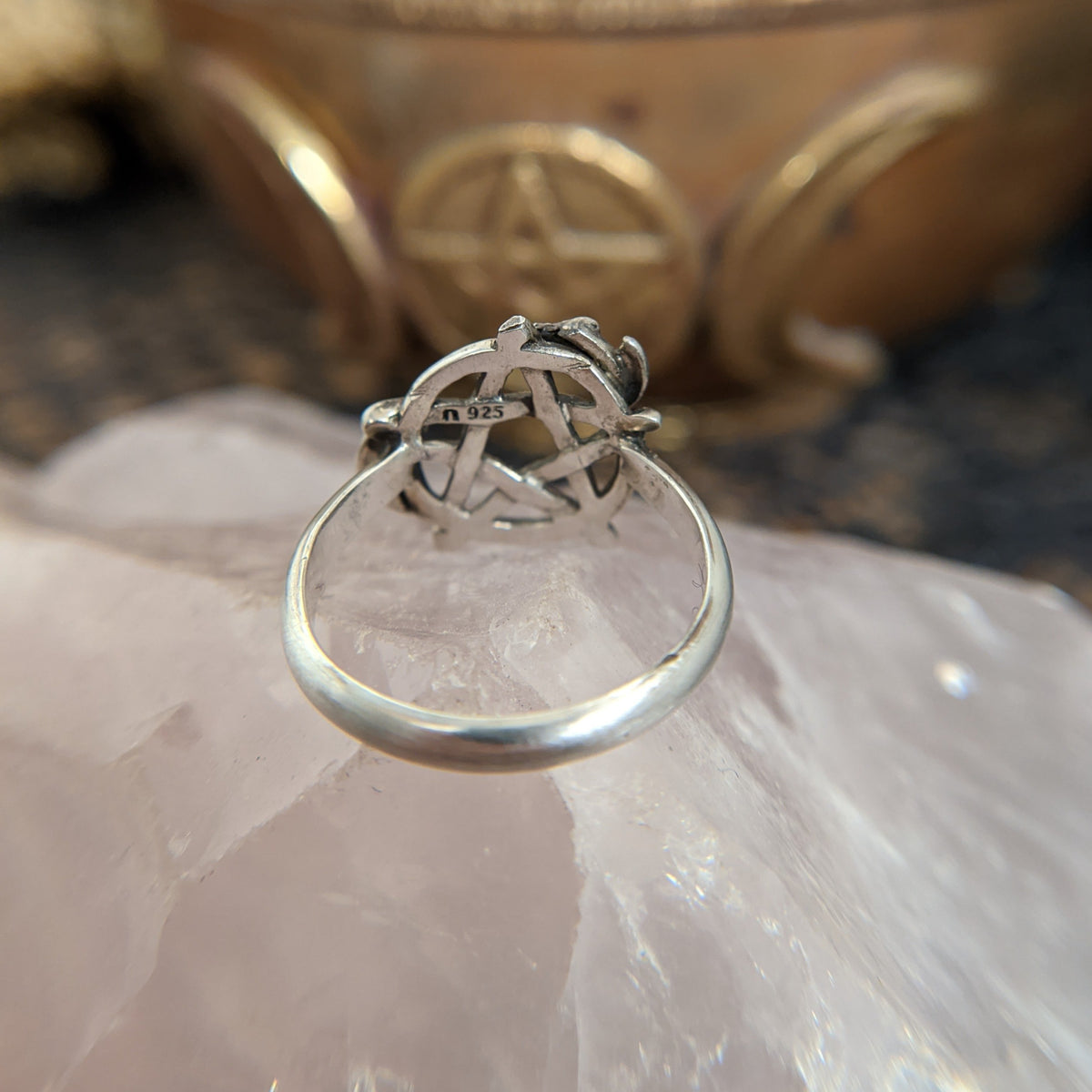 Sterling Silver Pentacle Ring with Leaves