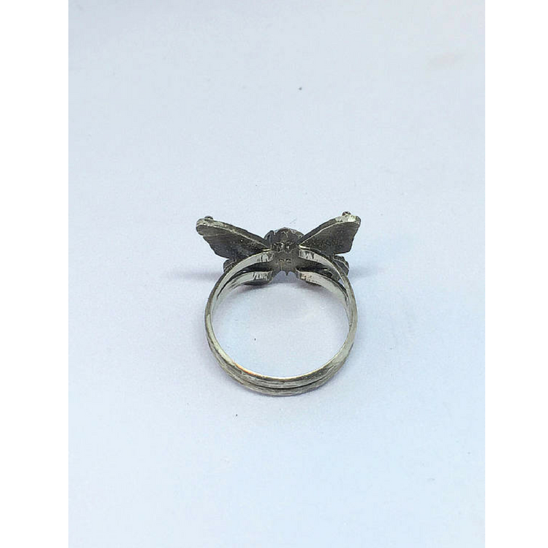 Silver Butterfly Ring with Grey Moonstone with back view