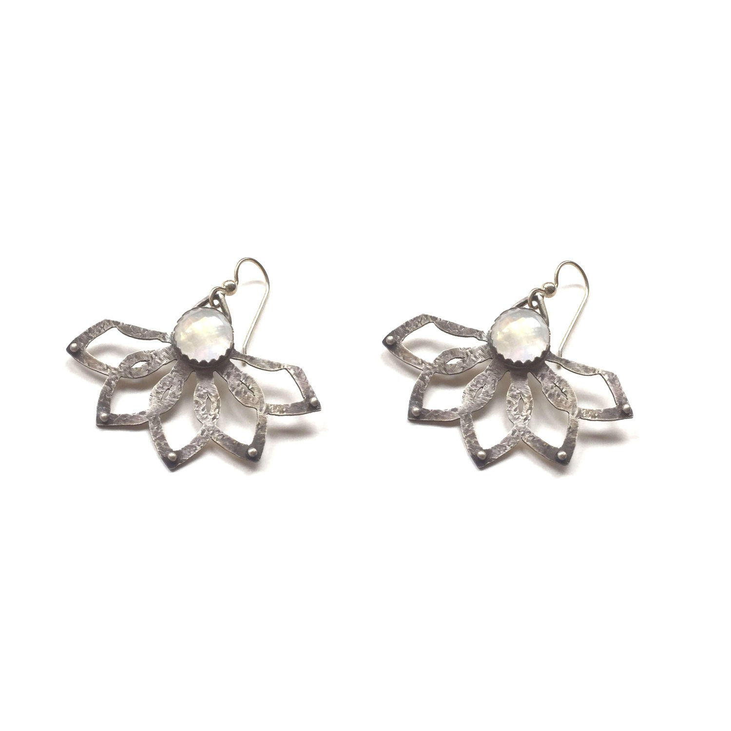 Sterling Silver Tribal Lotus Earrings with Moonstone