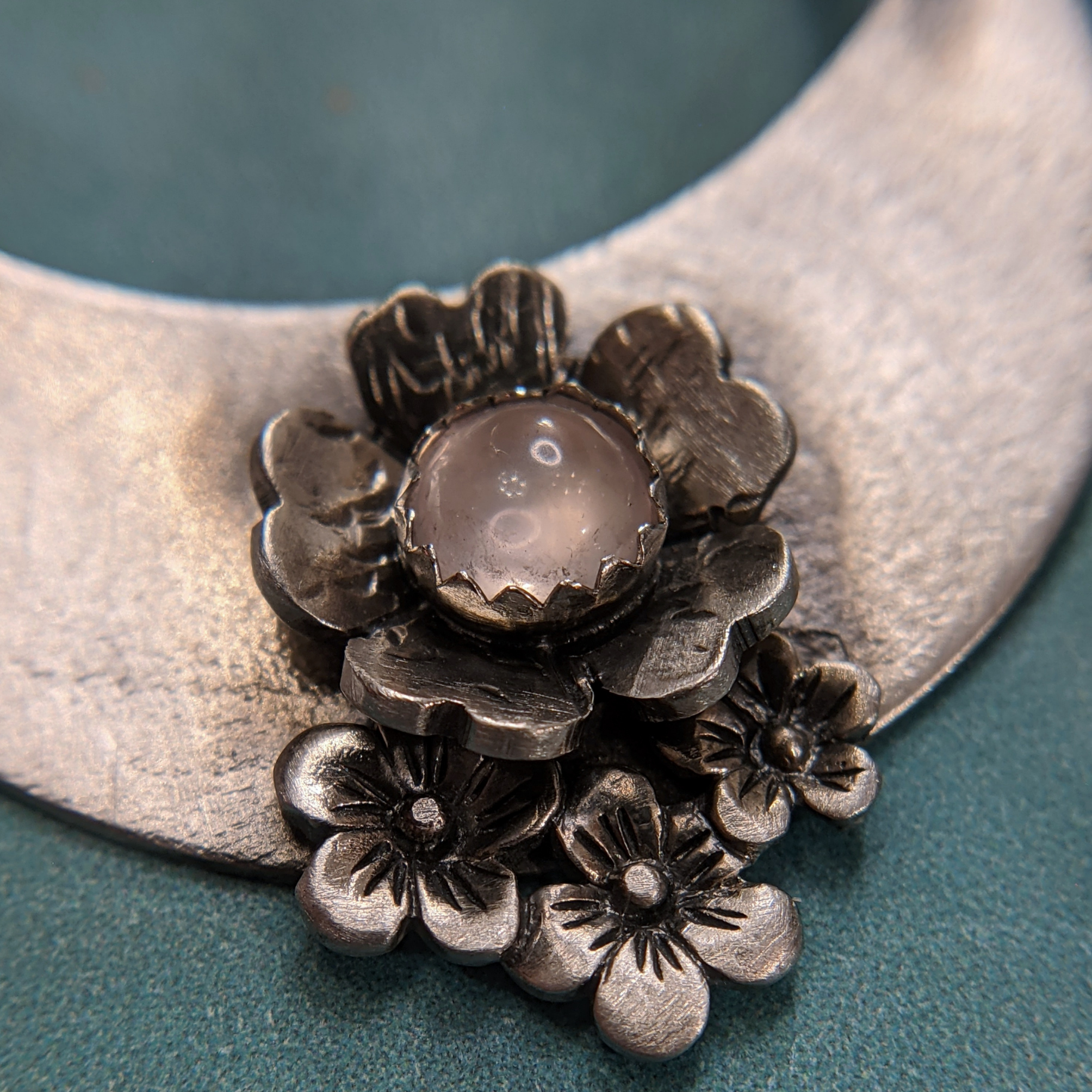 Crescent Moon Flower Earrings with Rose Quartz