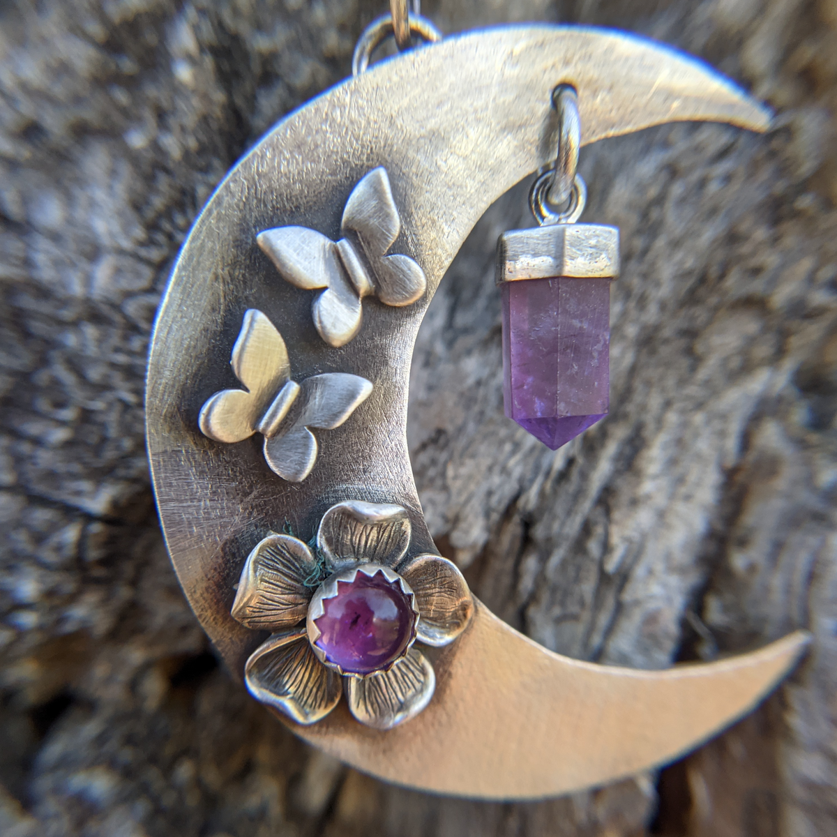 Crescent Moon Necklace with Amethyst