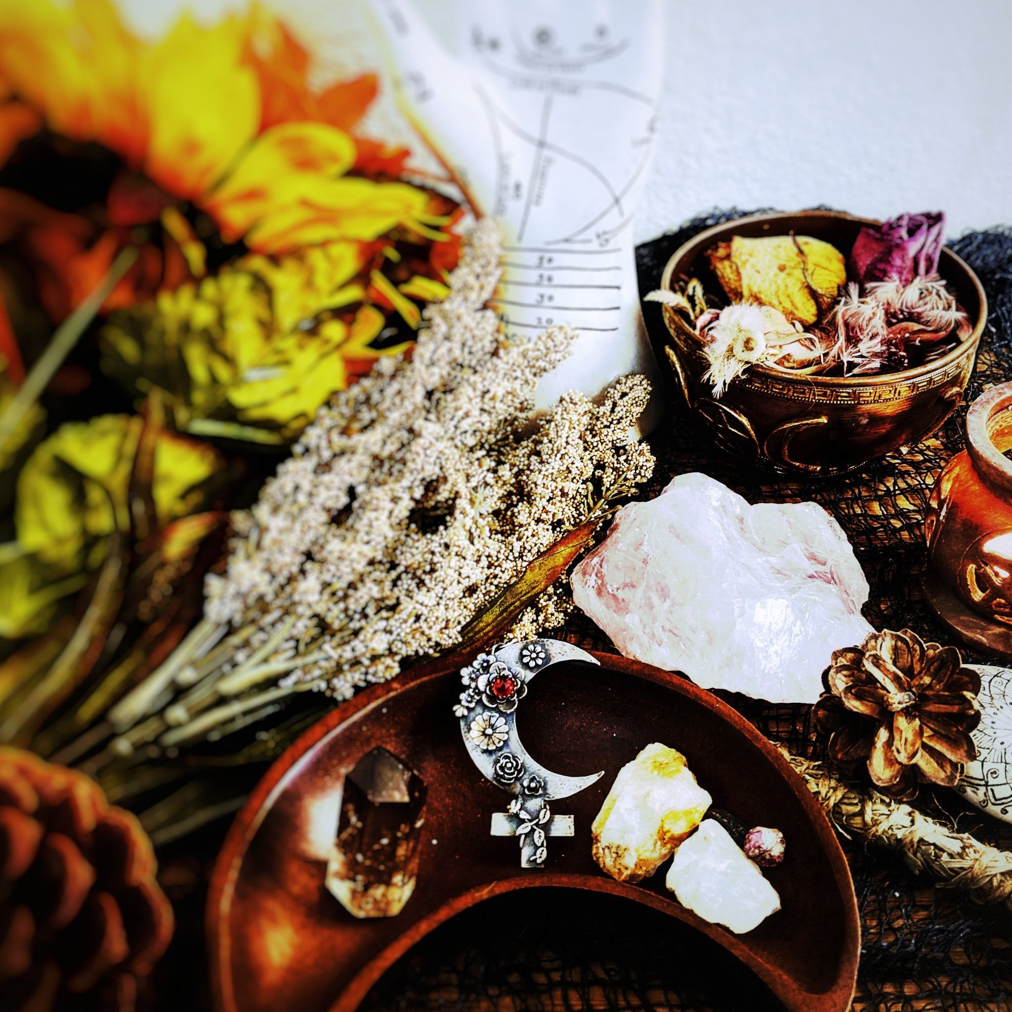 Black Moon Lilith Symbol Necklace at the altar for wiccans and pagans