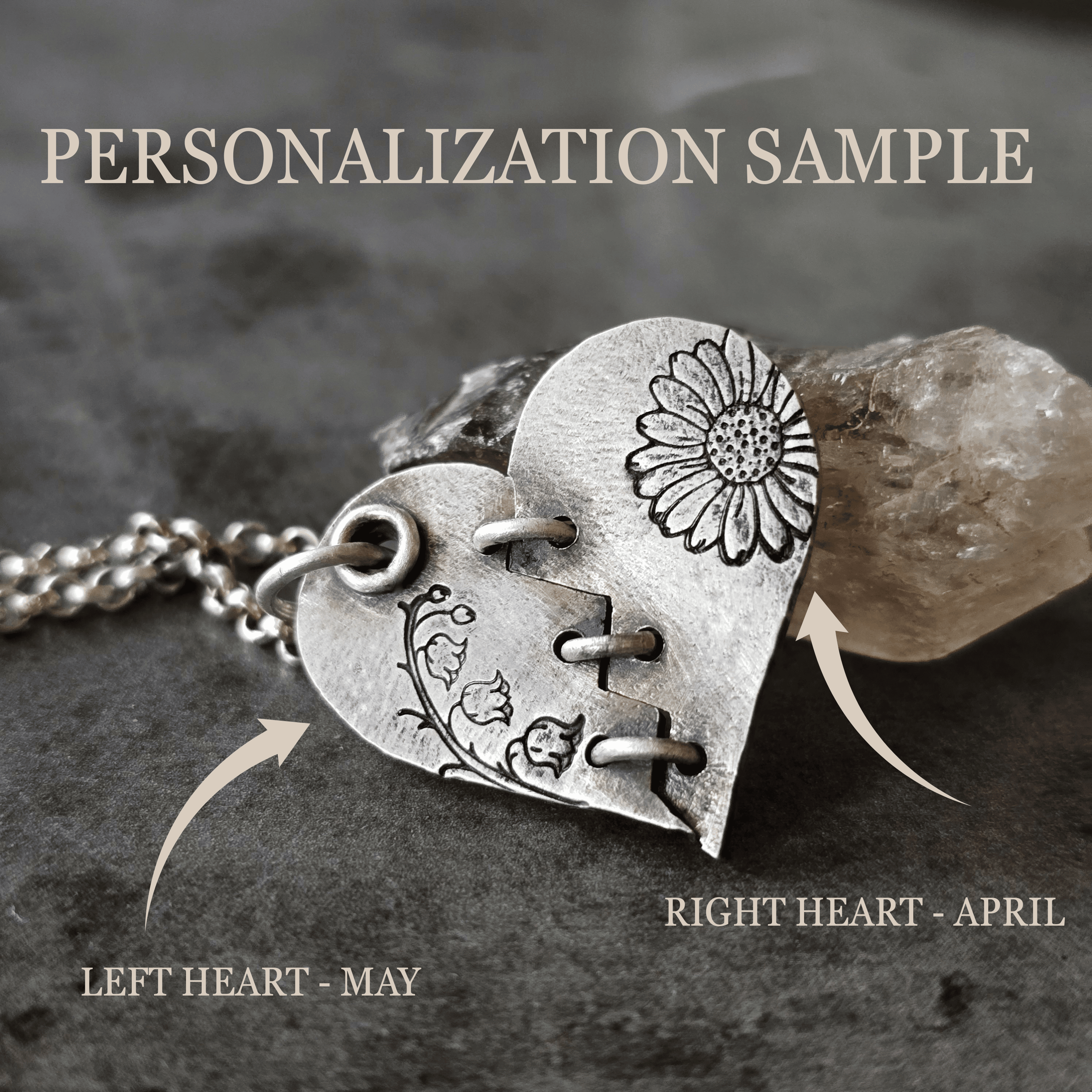 Personalized Mended Heart Necklace with Birth Month Flowers